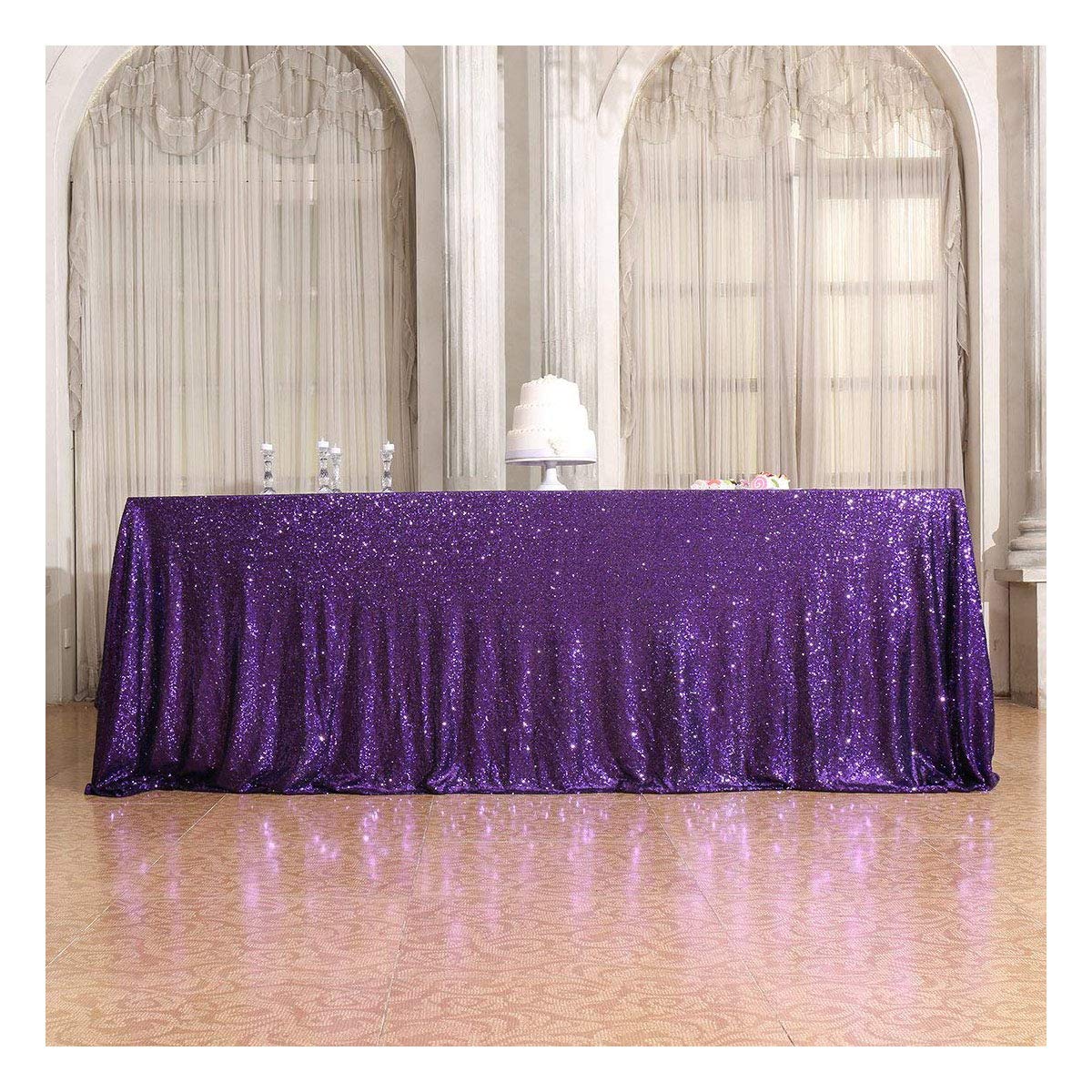Poise3Ehome 60A102 Rectangle Purple Sequin Tablecloth For Party Cake Dessert Table Exhibition Events, Purple