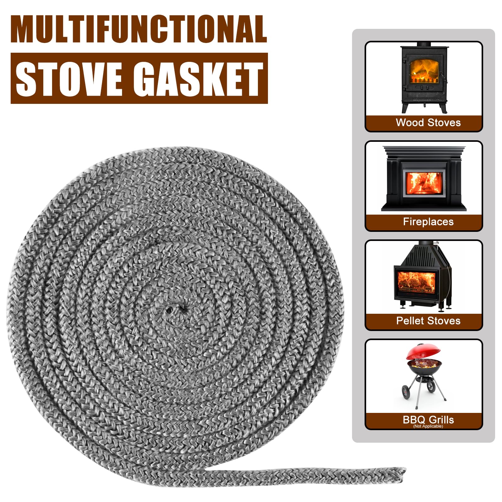 Wood Stove Gasket,1/4'' Wood Stove Door Replacement Gasket,Gasket Rope Replacement For Stove Or Woodburning Stoves Fireplace Doo