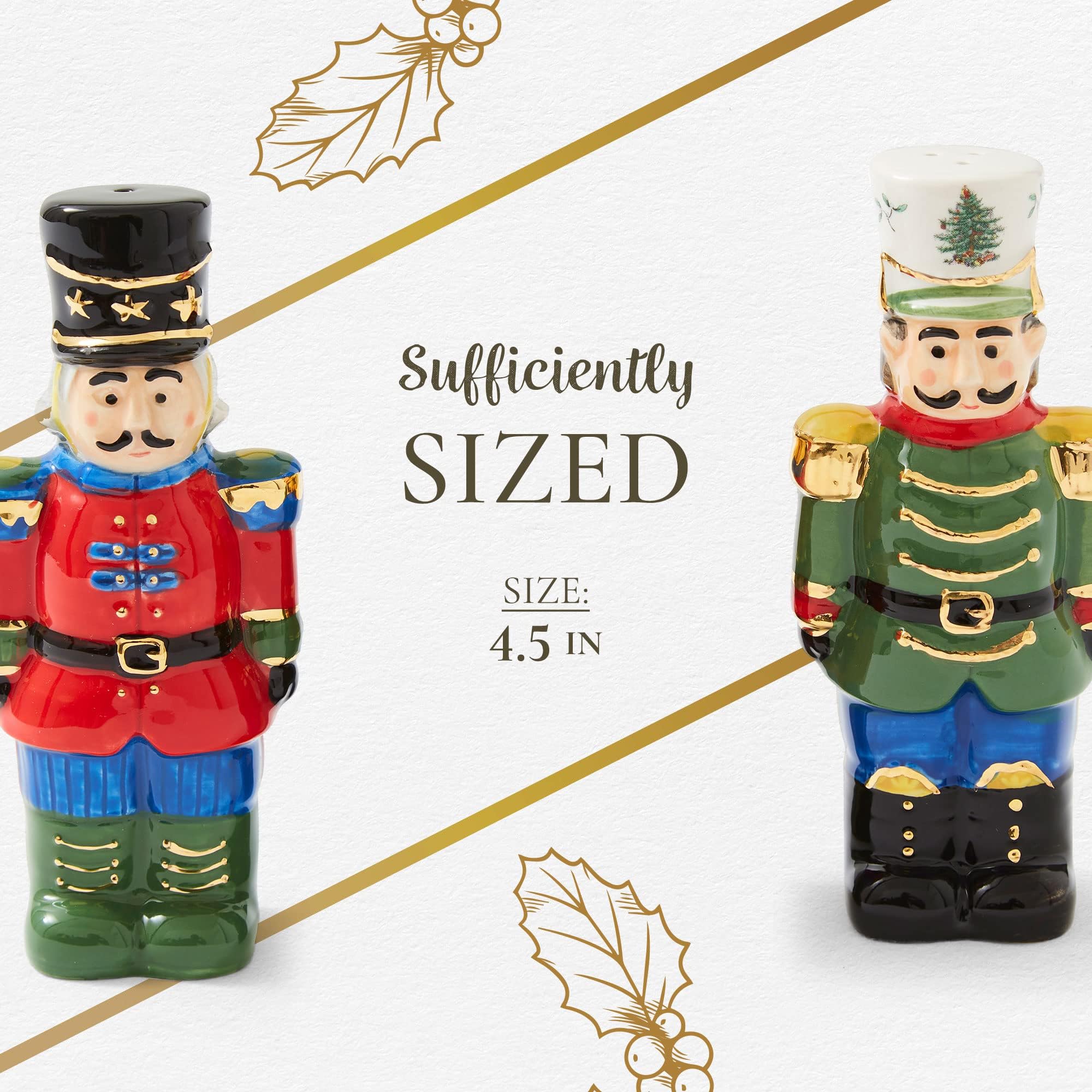 Spode Christmas Tree Collection Nutcracker Salt and Pepper Shaker Set  Green  Measures 4.5-Inches  Holiday Kitchen and Table Shaker  Festive Home D?cor