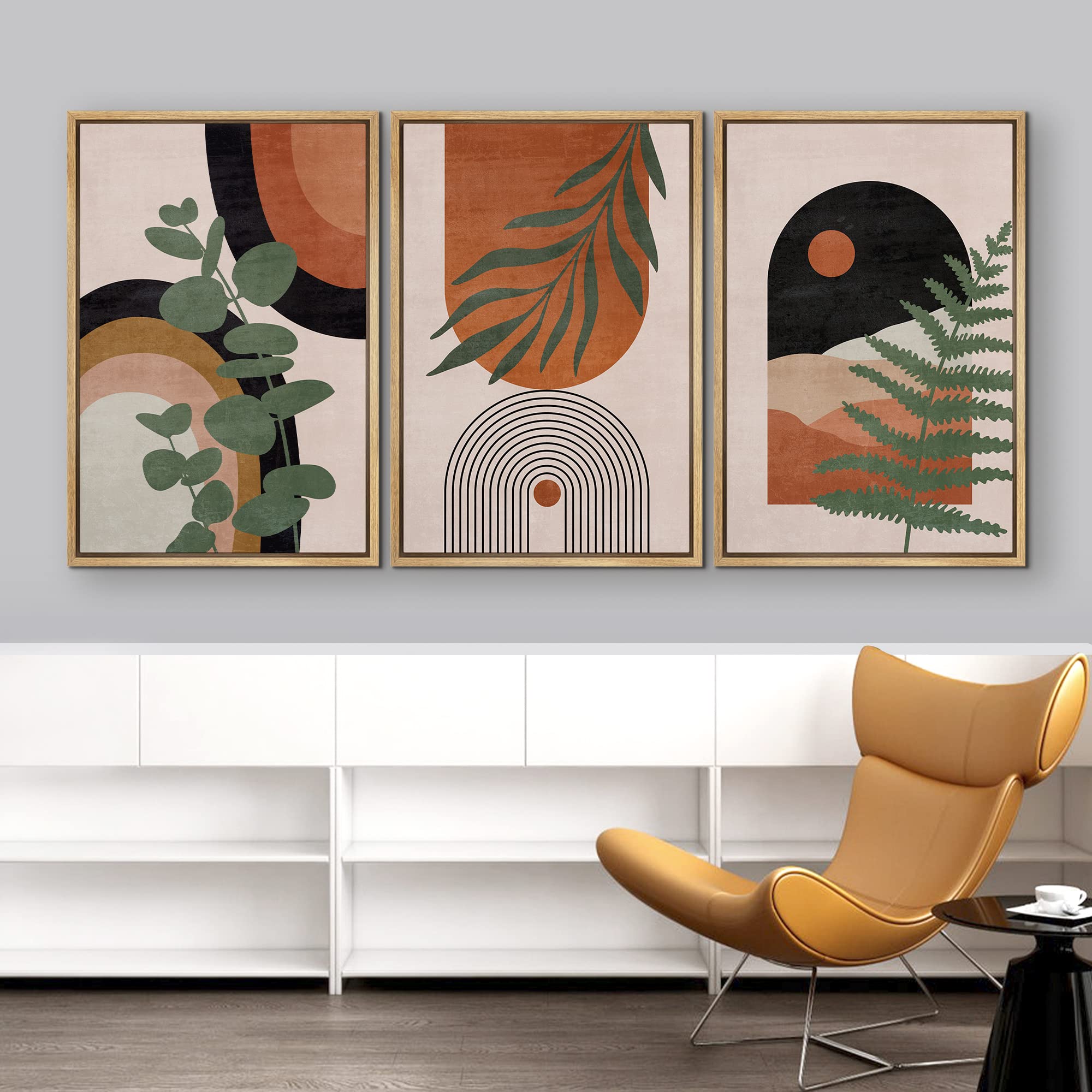 Idea4Wall Framed Canvas Print Wall Art Set Geometric Desert Dune Jungle Palm Leaf Abstract Nature Illustrations Modern Art Nordi