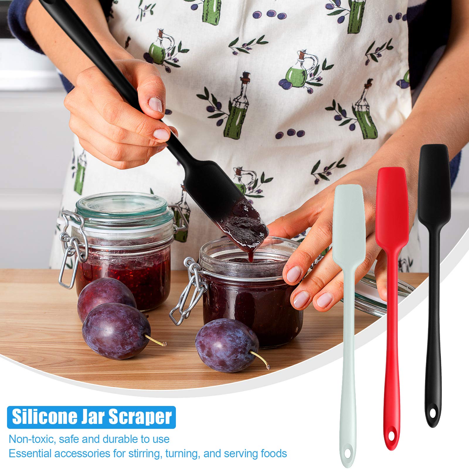 Patelai 3 Pieces Silicone Jar Spatula Long Handle Rubber Spatula Heat Resistant Non-Stick Silicone Scraper Kitchen Silicone Spat