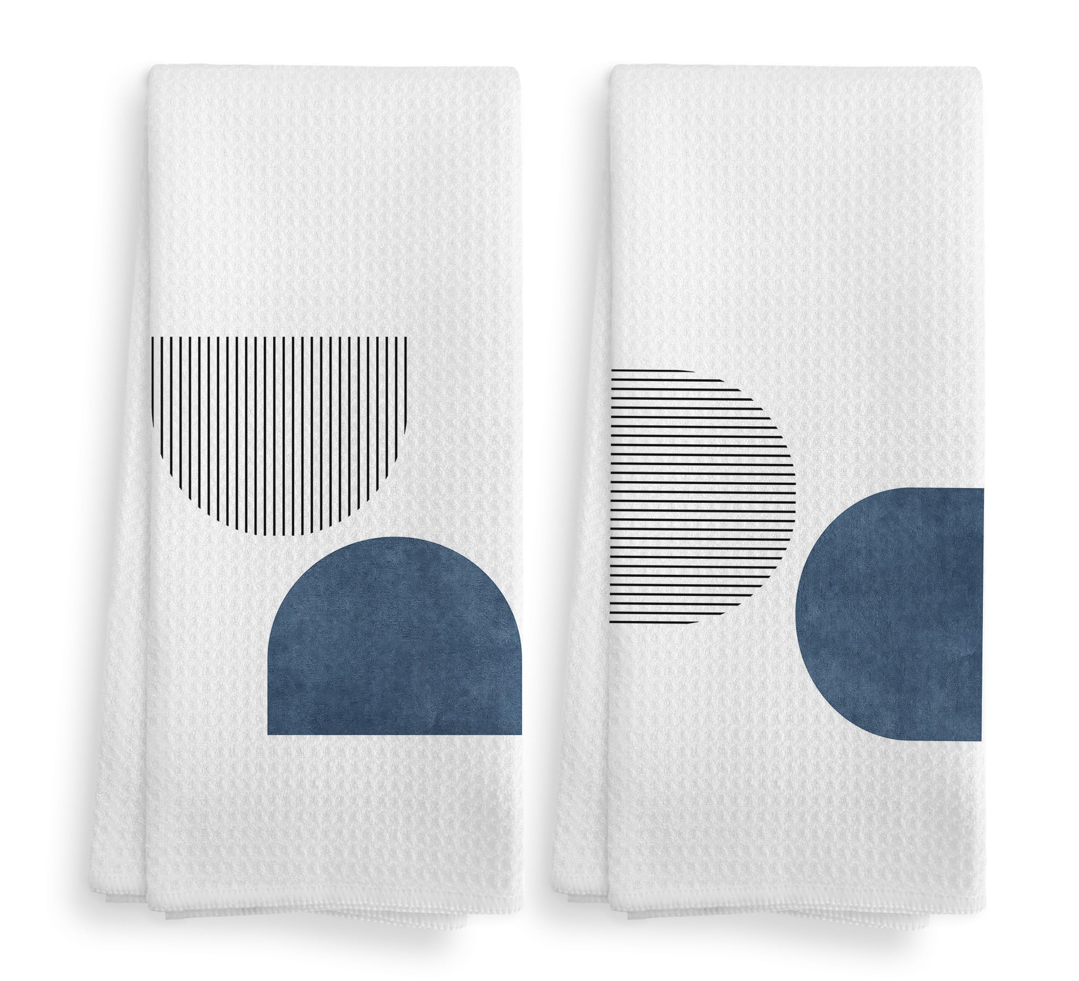 Noql Boho Navy Blue Line Kitchen Towels And Dishcloths Set Of 2, Boho Absorbent Hand Towels, Boho Bohemian Decorative Blue Hand