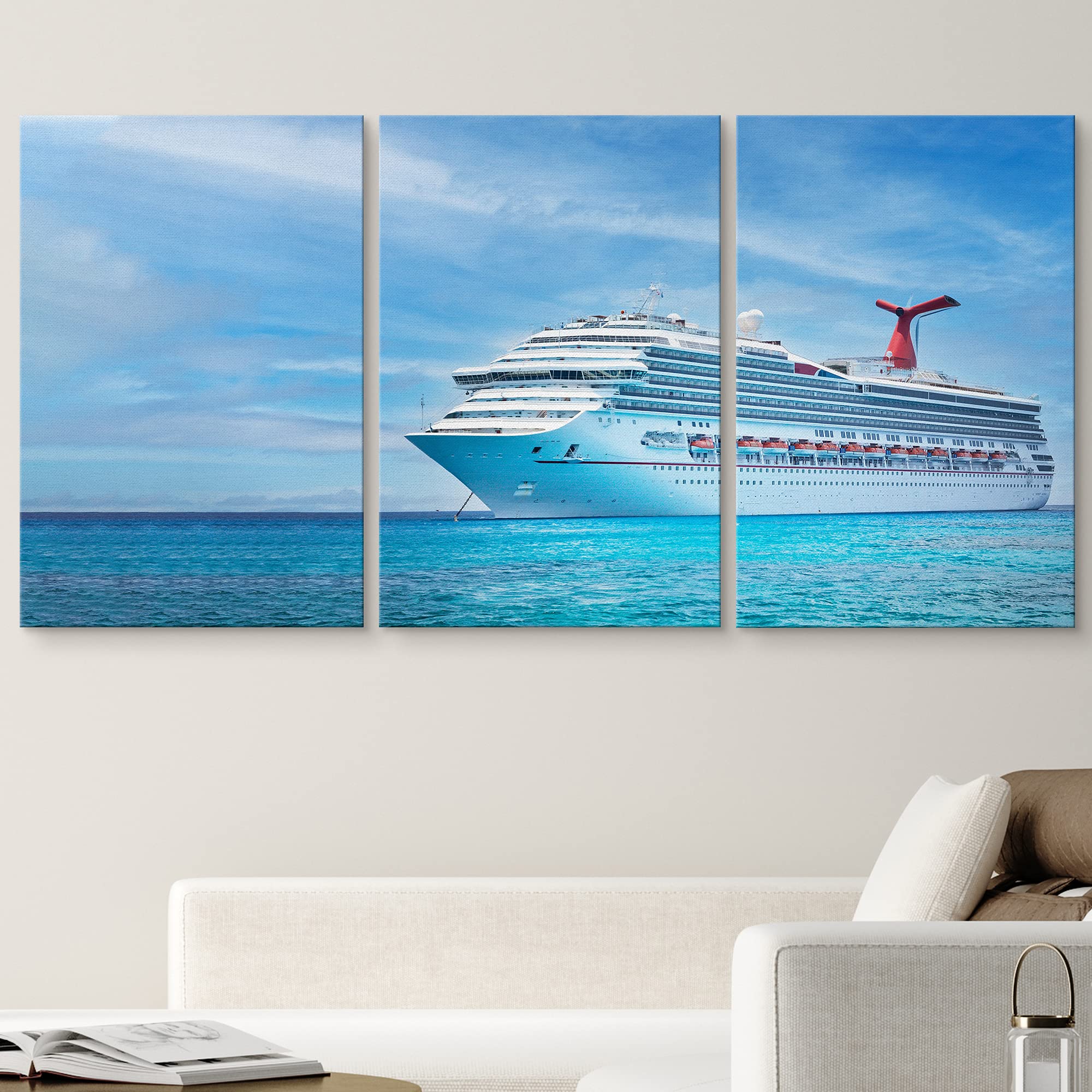 Wall26 Canvas Print Wall Art Set White Cruiseship In Blue Seascape Nature Ocean Photography Realism Nautical Scenic Colorful Mul