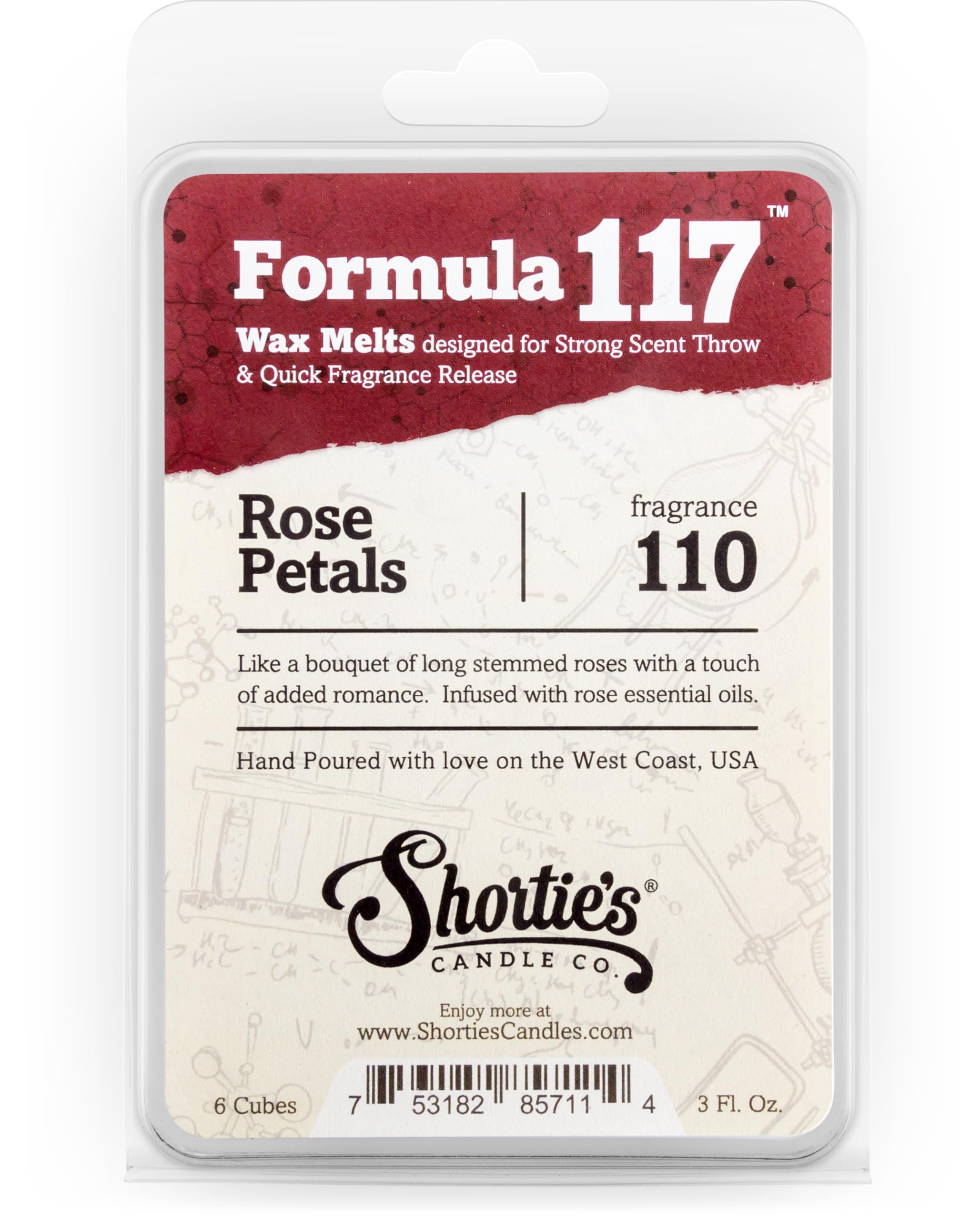 Shortie's Candle Company Rose Petals Wax Melts - Formula 117-1 Highly Scented 3 Oz. Bar - Made with Natural Oils - Flower & Flor