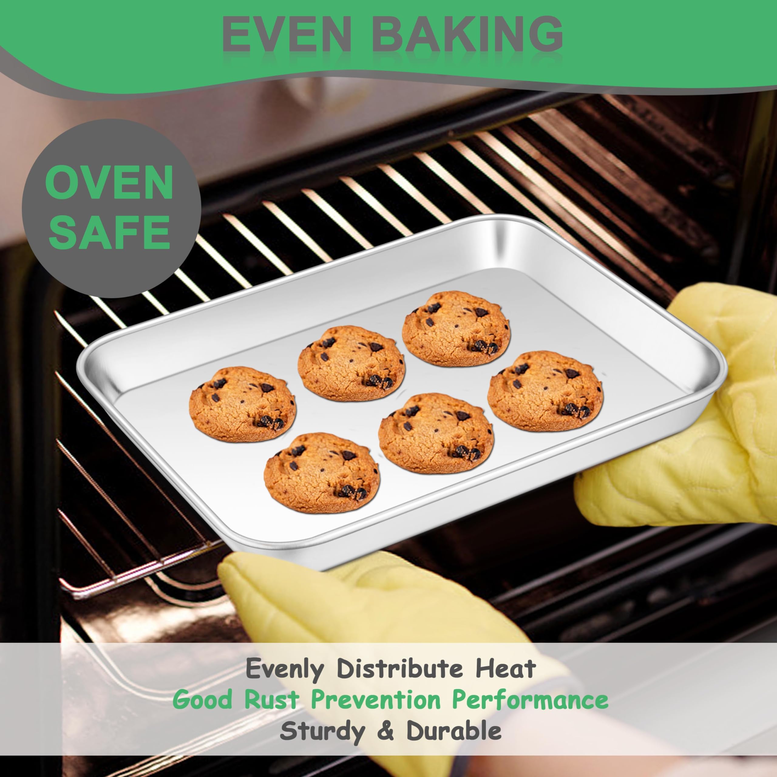 10.4 Inch Toaster Oven Baking Pan, Joyfair Commercial Stainless Steel Small Cookie Tray, For Meat Poultry Vegetable Pizza, Rolle