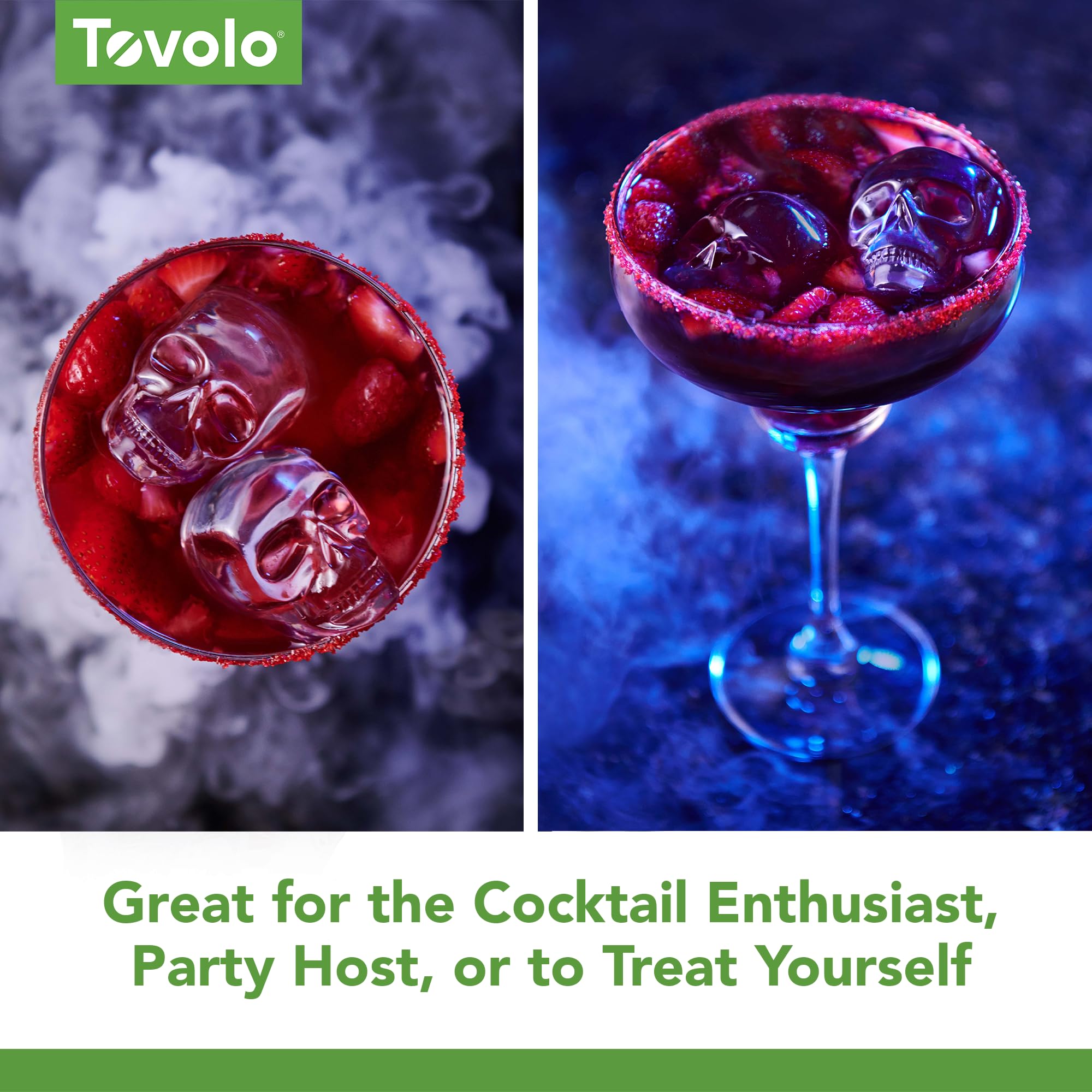 Tovolo Skull Shaped Ice Molds, Set Of 2 - Large Skull Ice Mold Gift - Unique Ice Mold Chills Drinks - Odor-Free Freezer Storage,