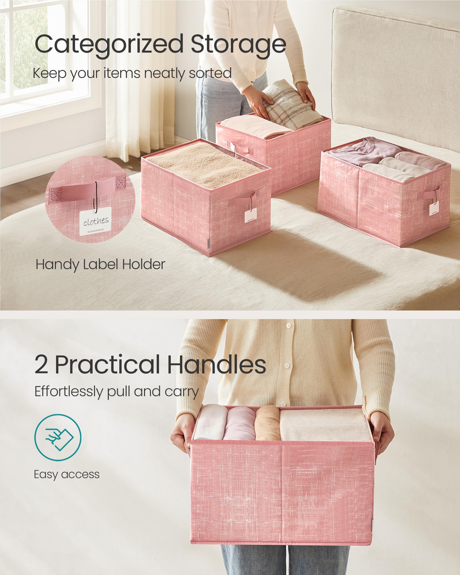 Songmics Storage Baskets, Set Of 3 Fabric Storage Bins, 15.7 X 11.8 X 9.5 Inches, Foldable Closet Organizer For Shelves, 2 Handl