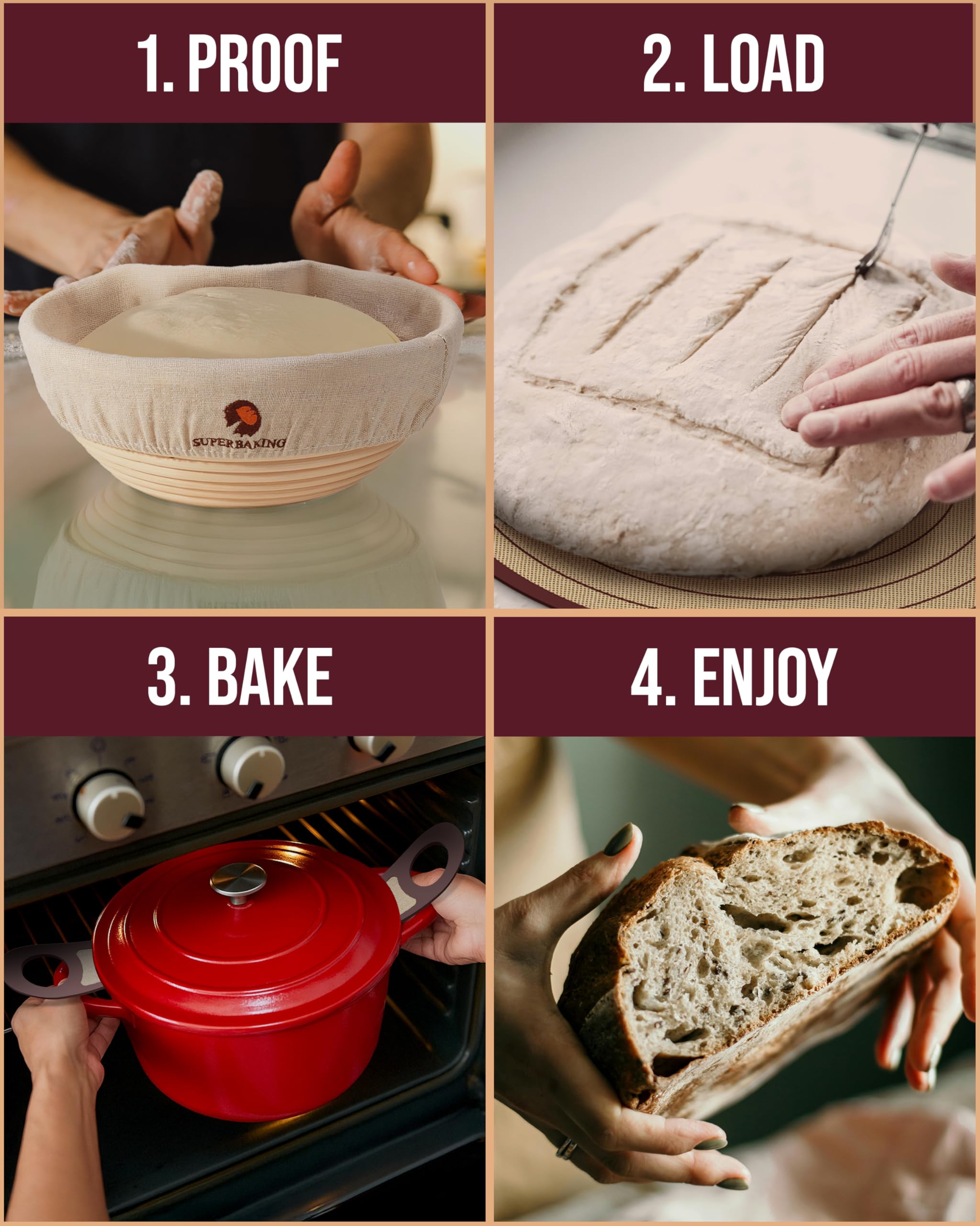 Pro Silicone Bread Sling 2 Pcs - 9in Round & Oval 482F Heat Resistant Dough Lifter, Non-Stick Dutch Oven Liners, Long Handles, R