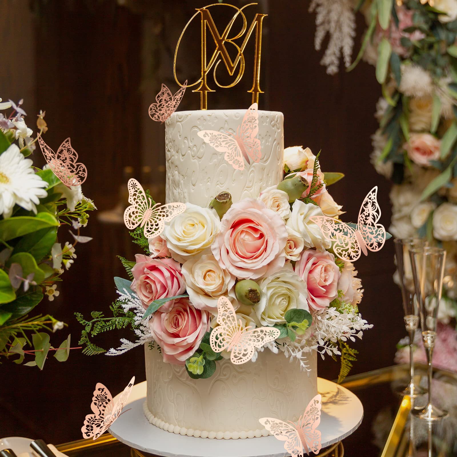 Insuwood 72 Pcs 3D Butterfly Wall Decor Stickers, 3 Styles 3 Sizes Rose Gold Butterfly Decorations For Butterfly Party Birthday