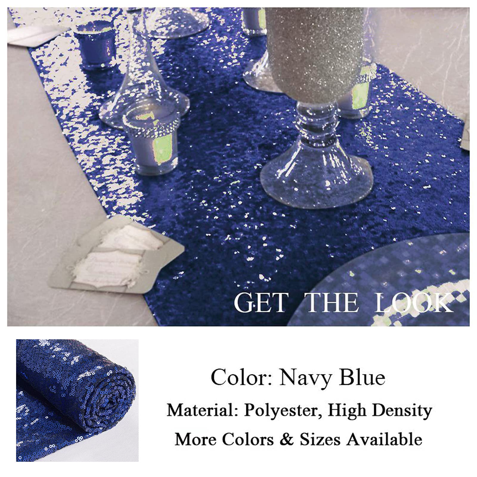 ShinyBeauty 12x72-Inch Rectangle-Sequin Table Runner- for Wedding/Party/Decor (12x72-Inch) (Navy Blue)