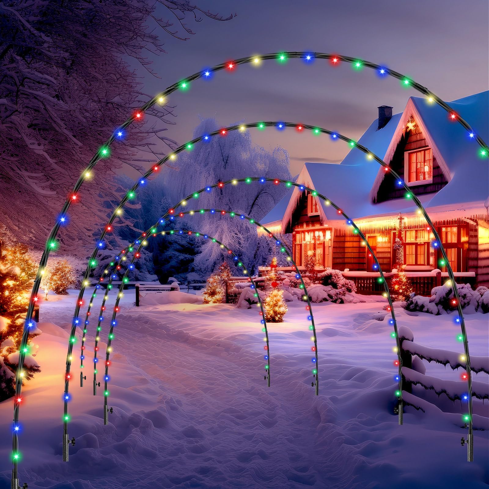 6 Pack 10 Ft Christmas Light Arch Outdoor LED String Lights Archway Decoration Reusable Xmas Arch Pathway Markers for Holiday Dr