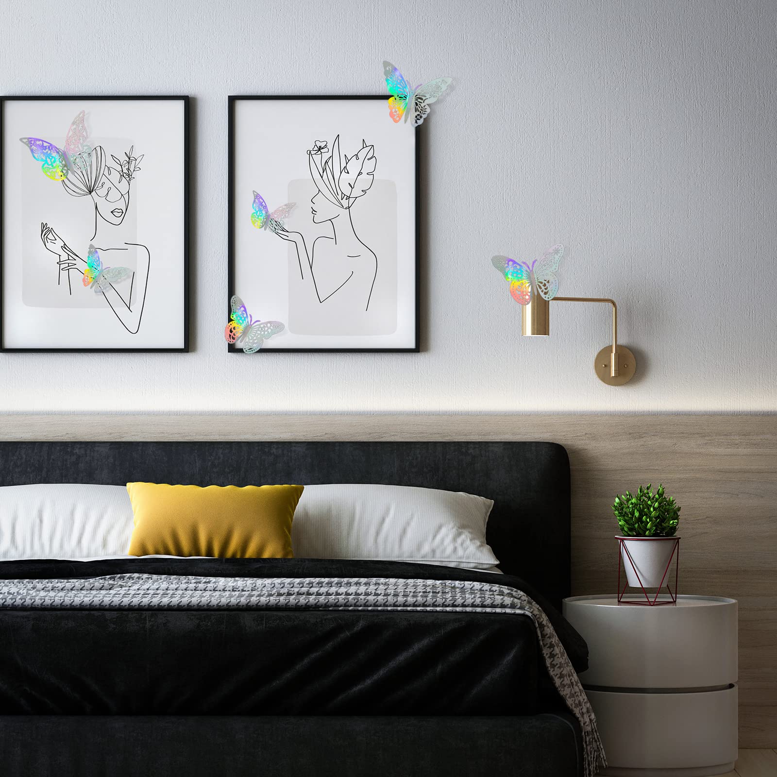 Insuwood 72 Pcs 3D Butterfly Wall Decor Stickers, 3 Styles 3 Sizes Silver Butterfly Decorations For Butterfly Party Birthday Cak