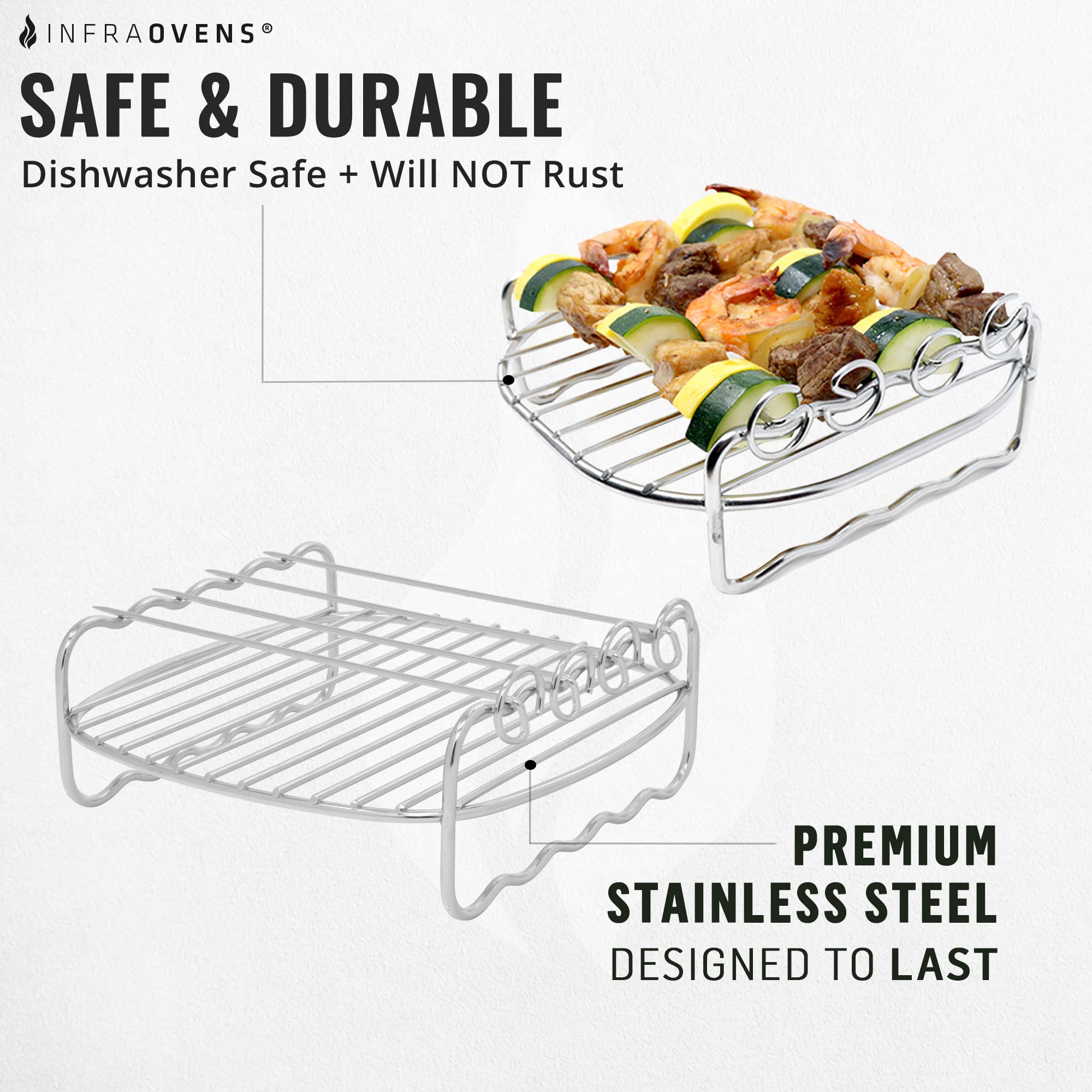 Air Fryer Skewer Rack Grate Compatible With Cosori, Chefman, Philips And More, Double Rack Kabob Airfryer Accessories For Bella,