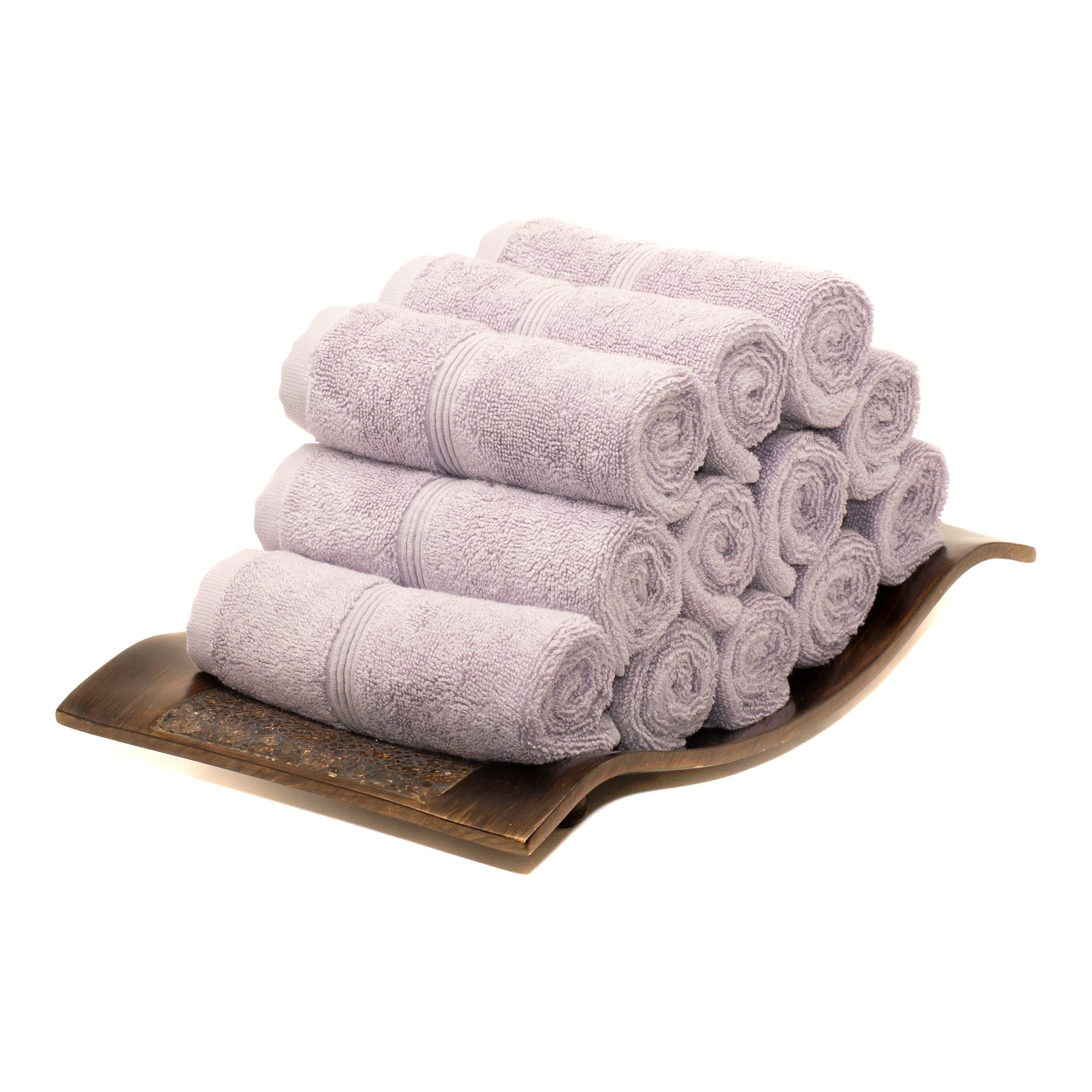 Mosobam Luxury Turkish Towels Set Of 12 Washcloths 13X13 Lavender Aura 700 Gsm Bamboo Viscose & Aegean Turkish Combed Cotton