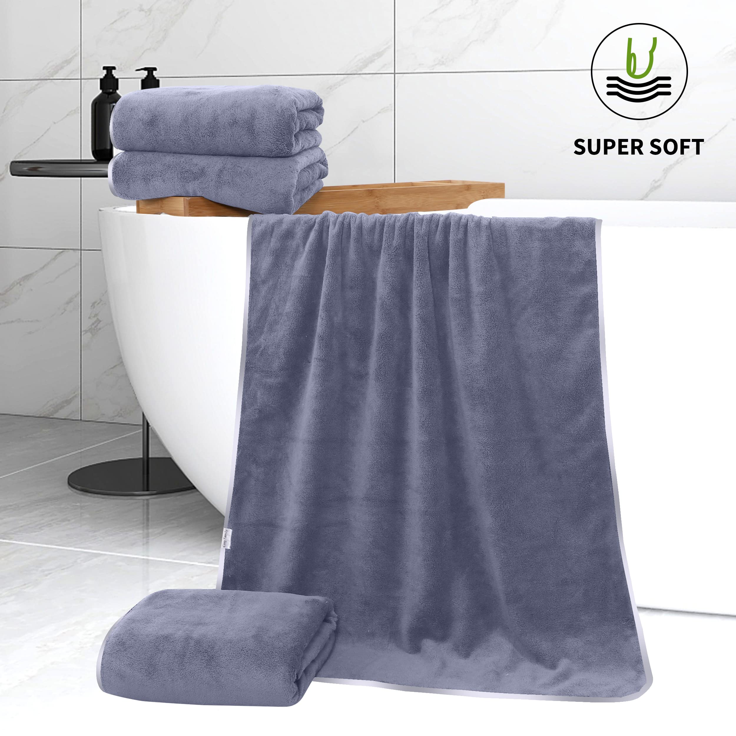 Cosy Family Microfiber 4 Pack Bath Towel Set  Lightweight and Quick Drying  Ultra Soft Highly Absorbent Towels for Bathroom  Gym  Hotel  Beach and Spa (Light Teal)