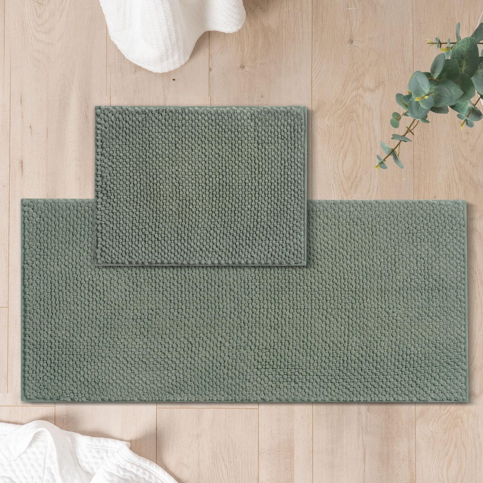 Freshmint Chenille Bathroom Rugs Sets 2 Piece 17''X24''+20''X47'', Non-Slip Bath Mats Set For Bathroom, Water Absorbent Bath Rug