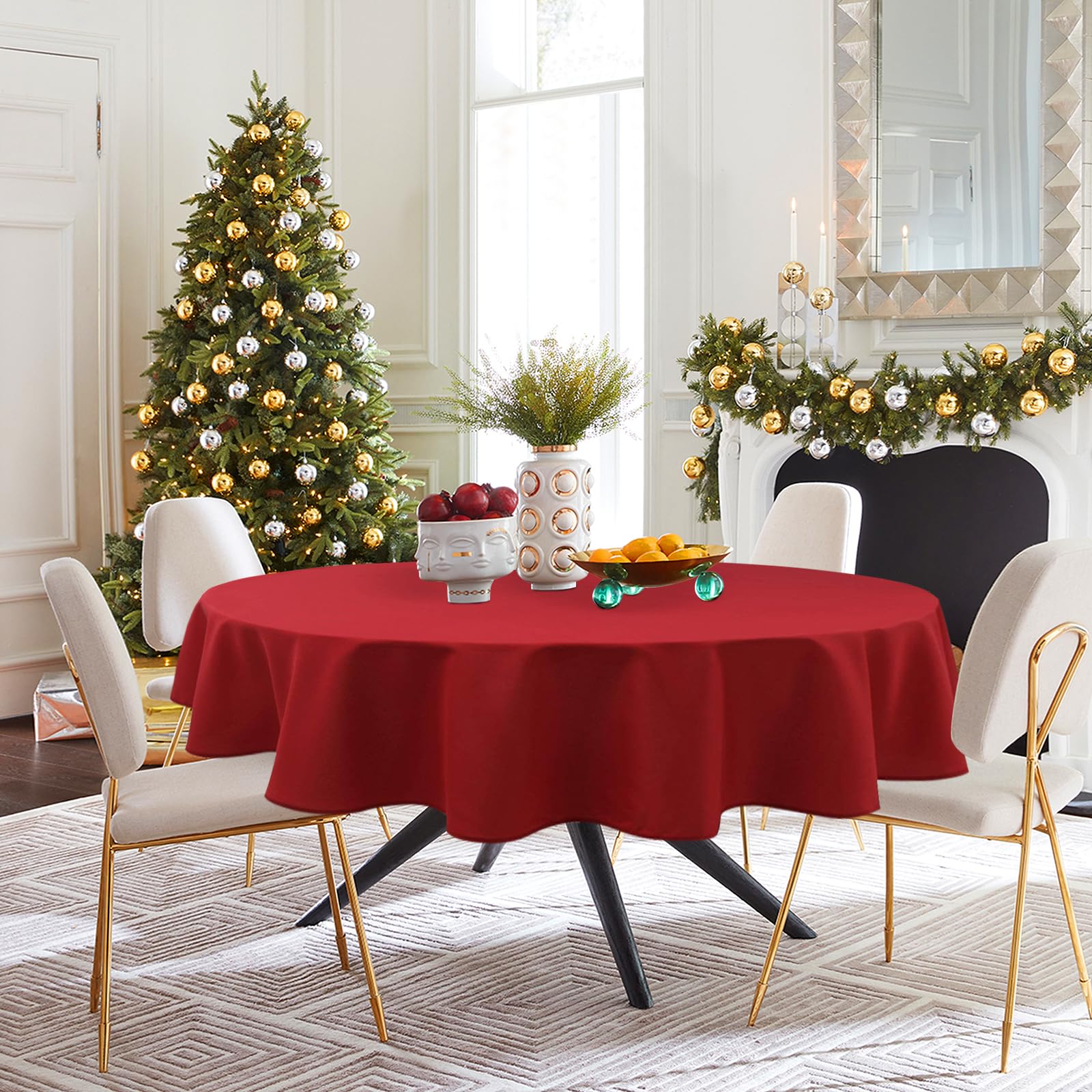 Hiasan Christmas Red Round Tablecloth 70 Inch - Waterproof Stain Resistant Spillproof Fabric Washable Table Cloth For Dining Roo