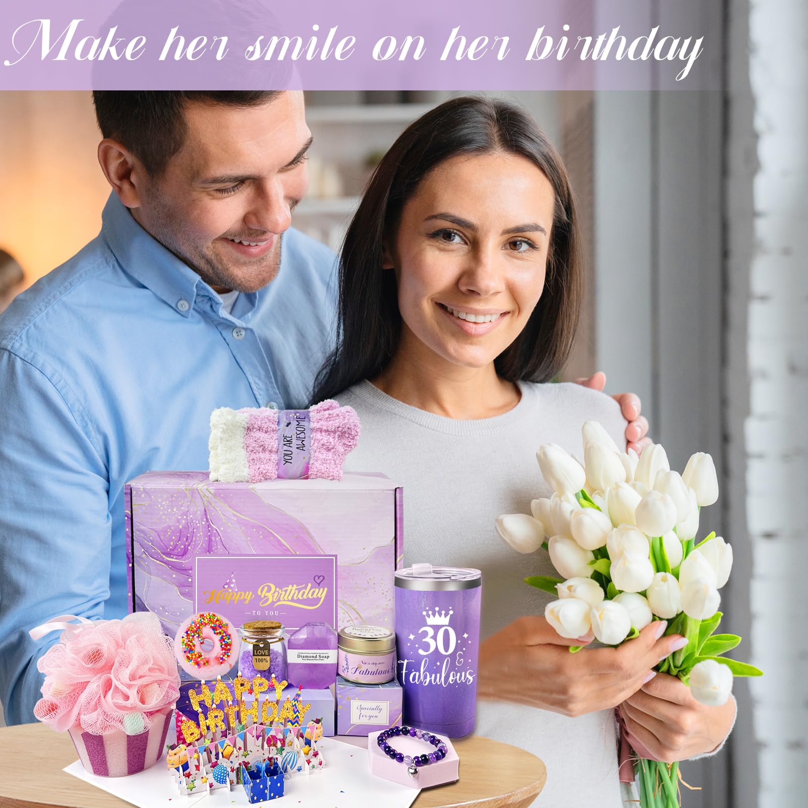 30th Birthday Gifts for Her Women, 30 and Fabulous 30th Birthday Gift Ideas, Happy Birthday Basket Gifts Box for Women Mom Wife