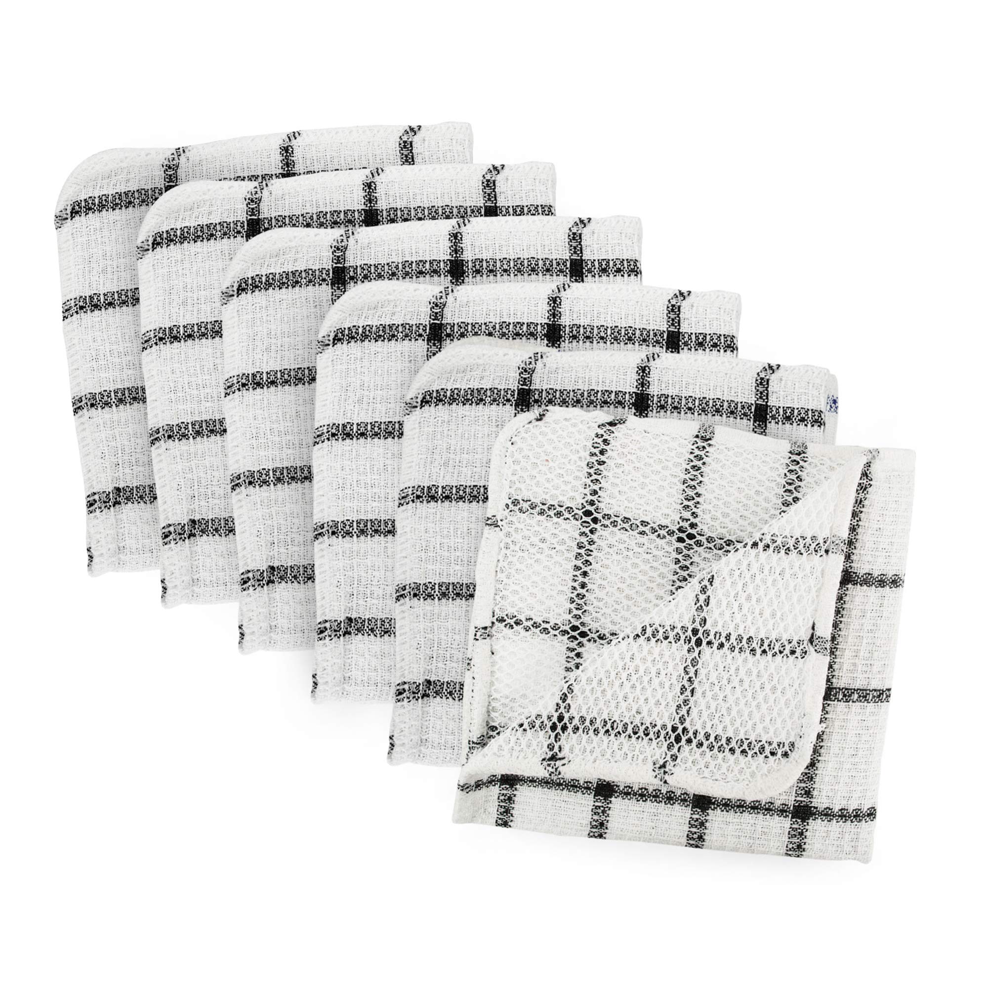 Dii Scrubber Dishcloths Collection Windowpane Dishrag Set, 12X12, White/Black Stripe, 6 Piece