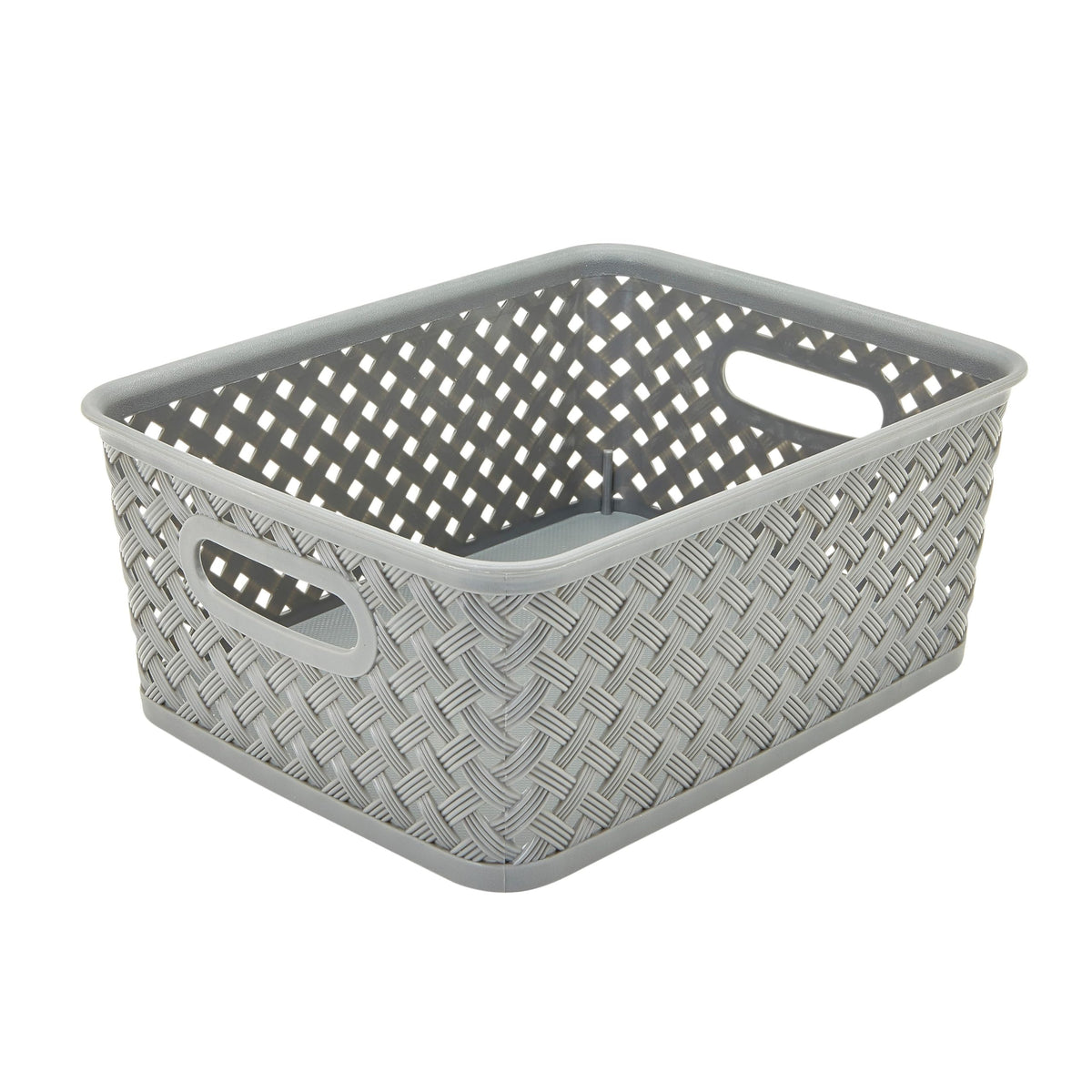 Simplify Small Resin Wicker Tote  Storage Bin  Plastic Organizer  Carrying Handles  Bathroom  Pantry  Accessories  Cleaning Prod