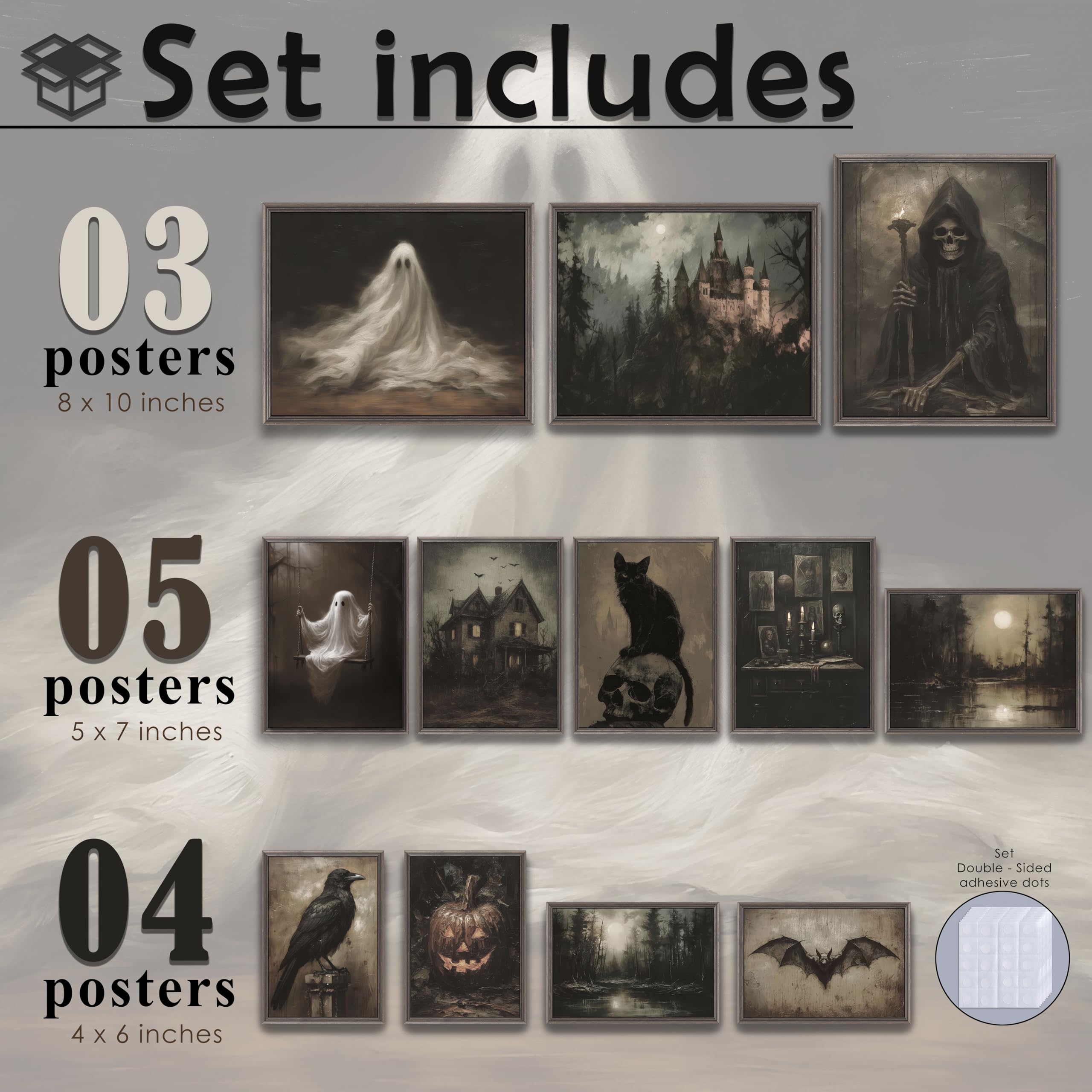 Lanchi95 12Pcs Halloween Dark Wall Art Prints Halloween Decor Retro Black Cat Pumpkin Poster Creepy Halloween Aesthetic Hallowee