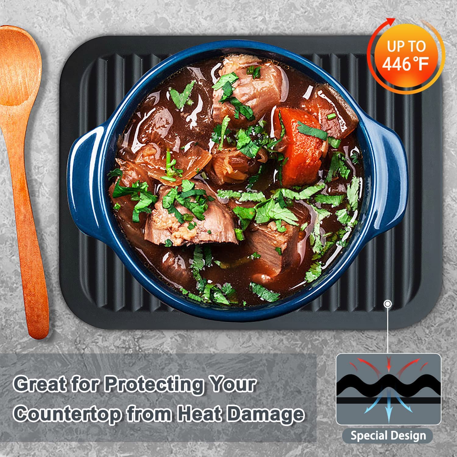 Walfos Silicone Trivets Set - Heat Resistant Pot Holder, Non-Slip And Flexible, 2 Pcs Multi-Purpose Kitchen Table Mat, Prefect F