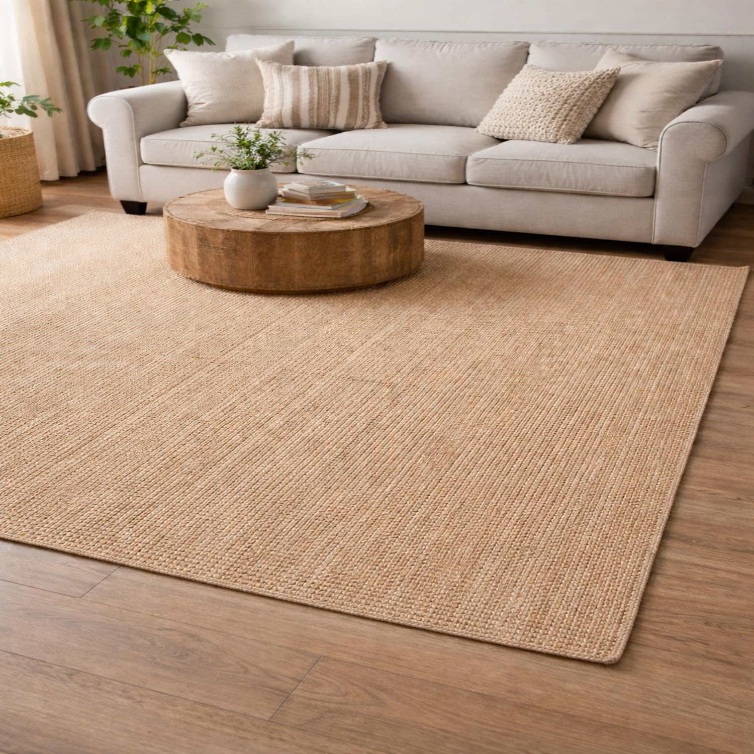 Imsid Handwoven Cotton Carpet Beige, 6X9 Ft | Soft & Durable Floor Rug | AntiSlip Area Rug For Living Room, Bedroom, Hall | Mod