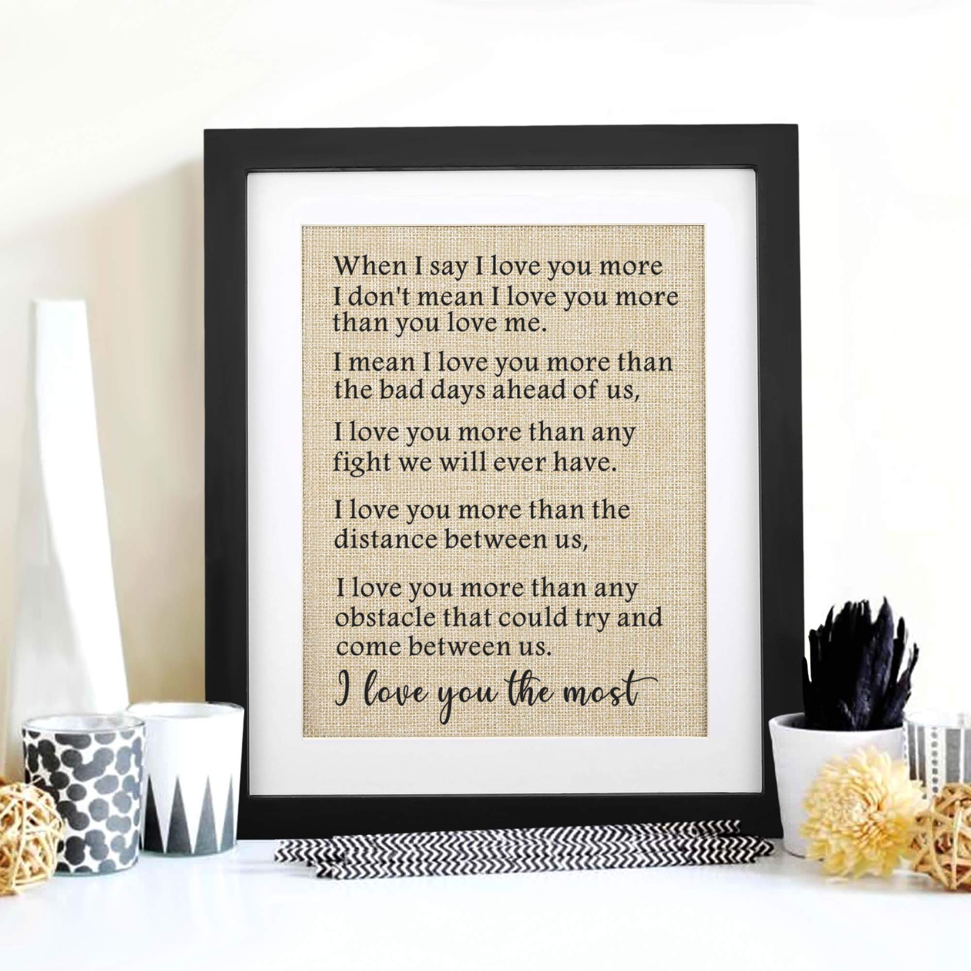 Corfara Framed Burlap Print 11'' W X 13'' H, Gifts For Men Anniversary, Wife Birthday Gifts From Husband, I Love You The Most, V