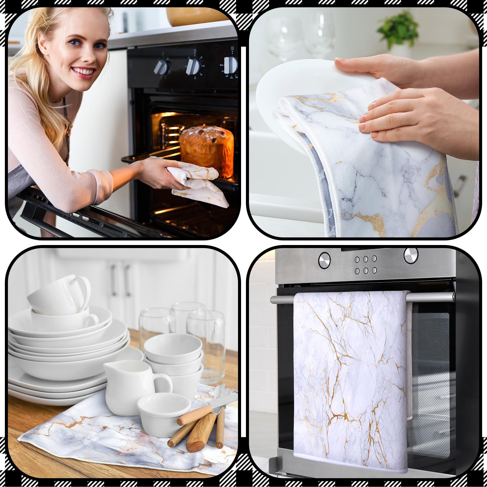 Boyiee Set of 6 Marble Kitchen Towels Gold Dish Towels Absorbent Stylish Marble Tea Towels 24 x 16 Inches Modern Hand Towels Hou
