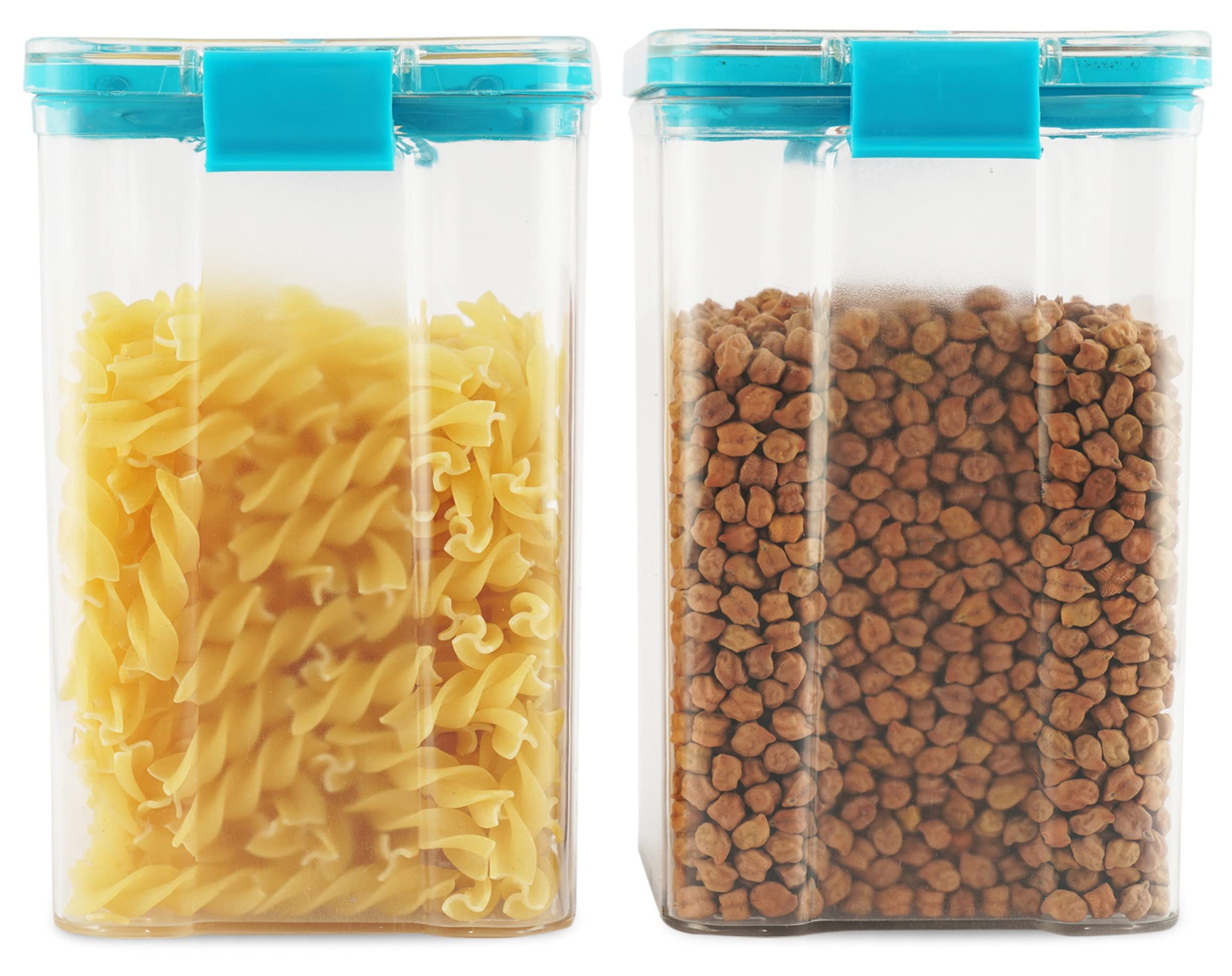 Pearlpet Click N Seal Plastic Kitchen Storage Container Set Of 2 Pcs (1200 Ml, Square Shape, Blue)