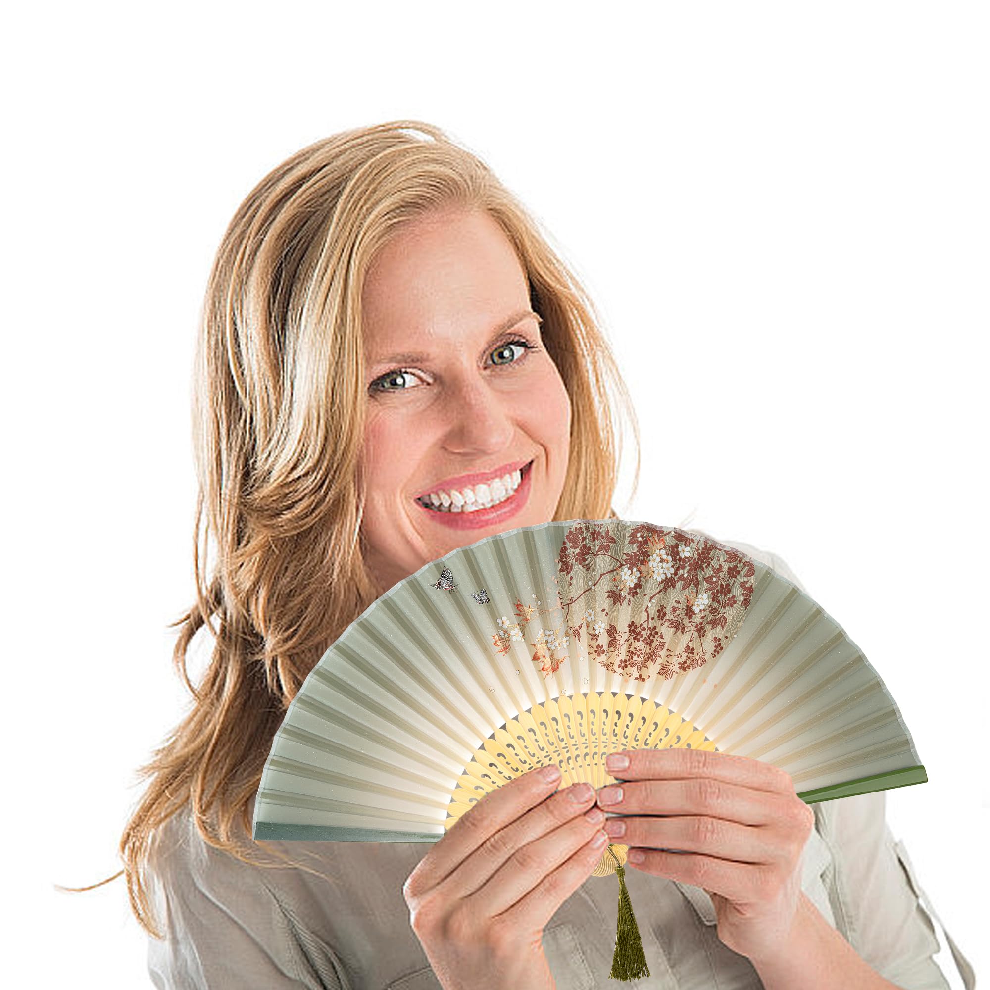 Salutto Hand Fan Bamboo Printed Pattern Folding Fan Lacquered Bamboo Fan For Party Wedding Gift With tassel and fan cover Globe