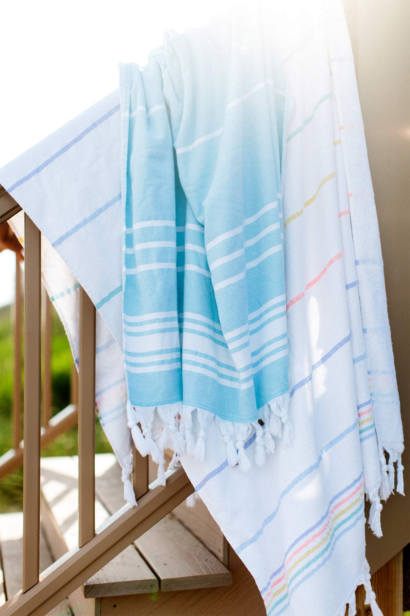 Laguna Beach Textile Co. Soft Turkish Fouta Beach Towel - Rainbow Stripe, 400 Gsm