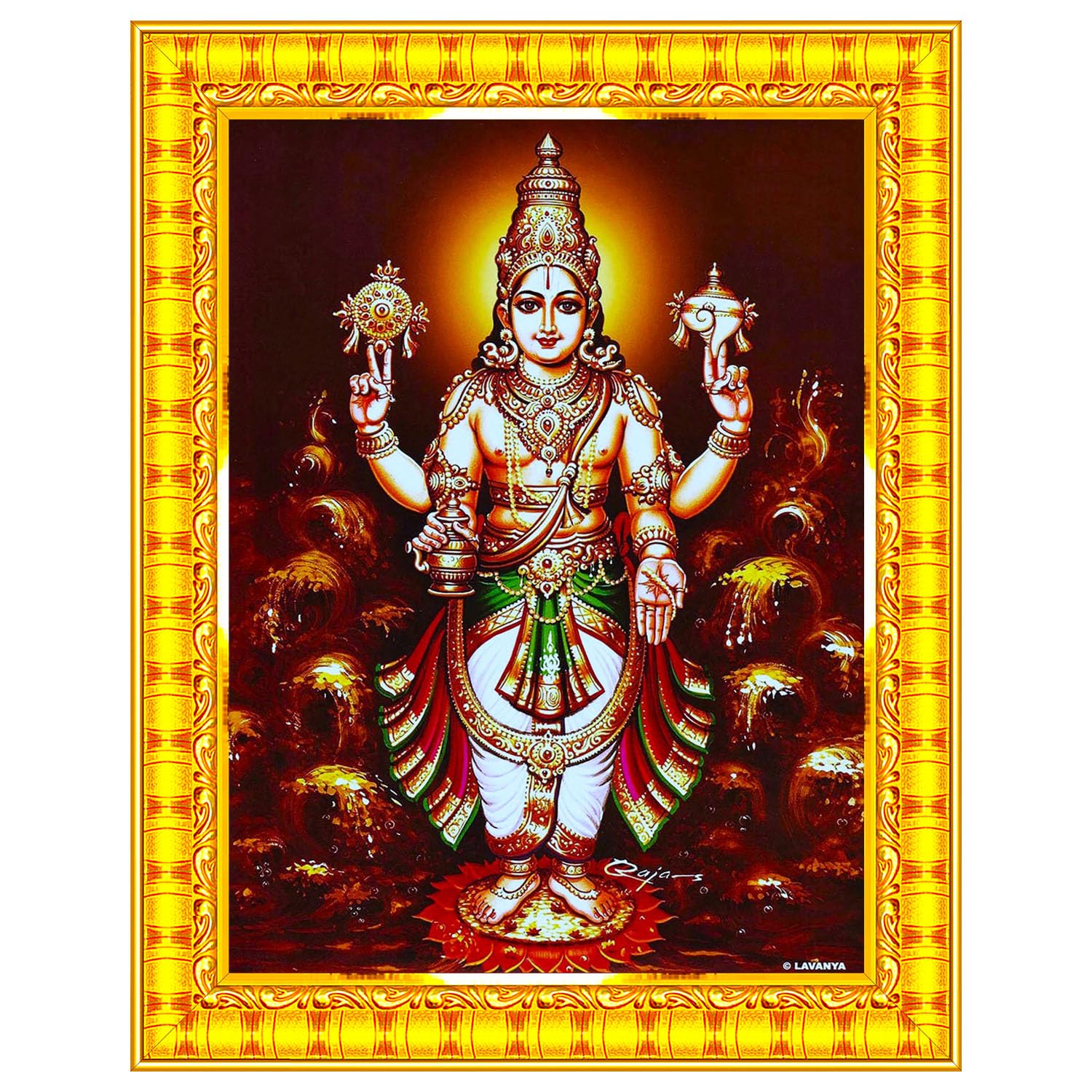 Pavan Photo Laminations Dhanwantari Dhanvantari Dhanvantri Dhanwantri Wall Painting Framed Home Decor (Wood,Matte,Gold,Small Siz