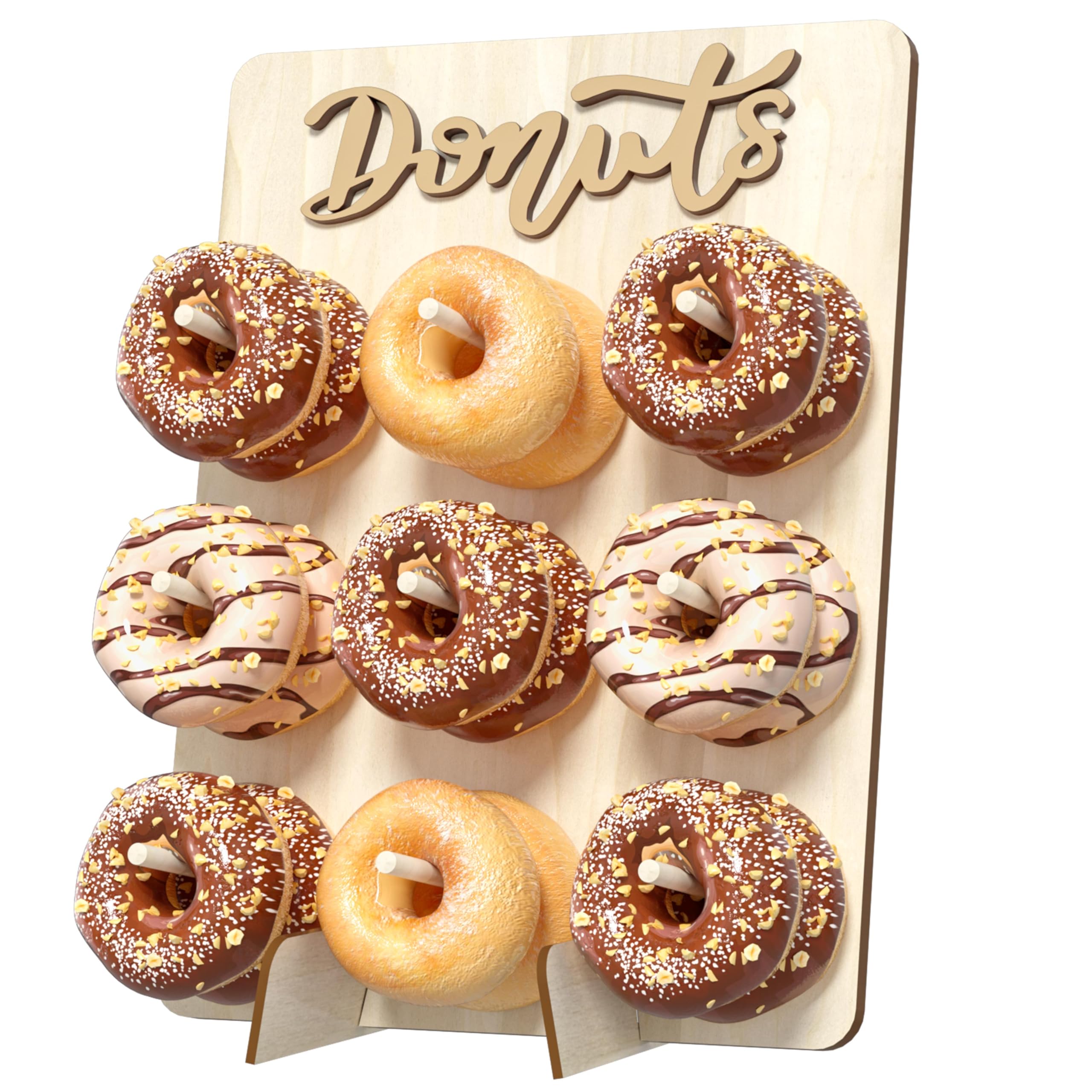 CORTNK Donut Wall Display Stand, Wooden Doughnut Holder Display 9 Donuts, Donut Holder Board for Donut Grow Up Party, Birthday, 