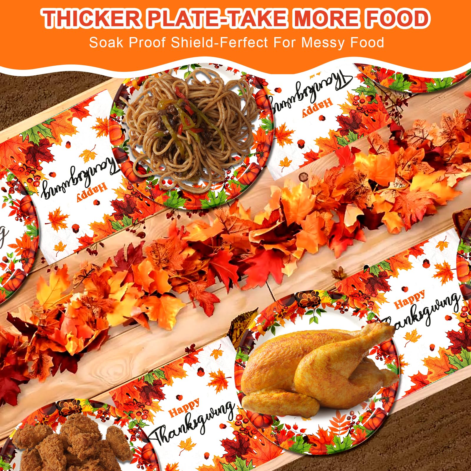 Dereinwo 50Pcs Thanksgiving Paper Plates and Napkins Disposable paper plates for Thanksgiving Party Supplies