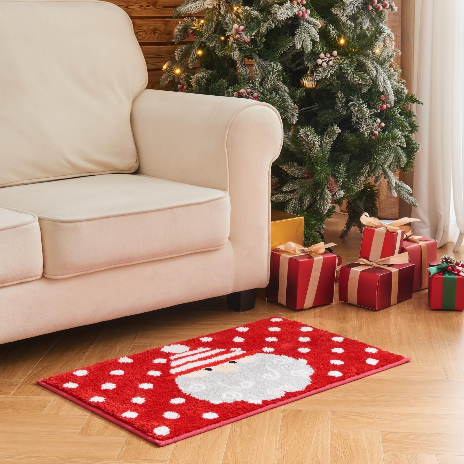 Douceur Christmas Santa Bathroom Rugs, Cute Red Bath Mat, Christmas Bathroom D Cor Non Slip Bath Rugs, Soft And Absorbent Washab