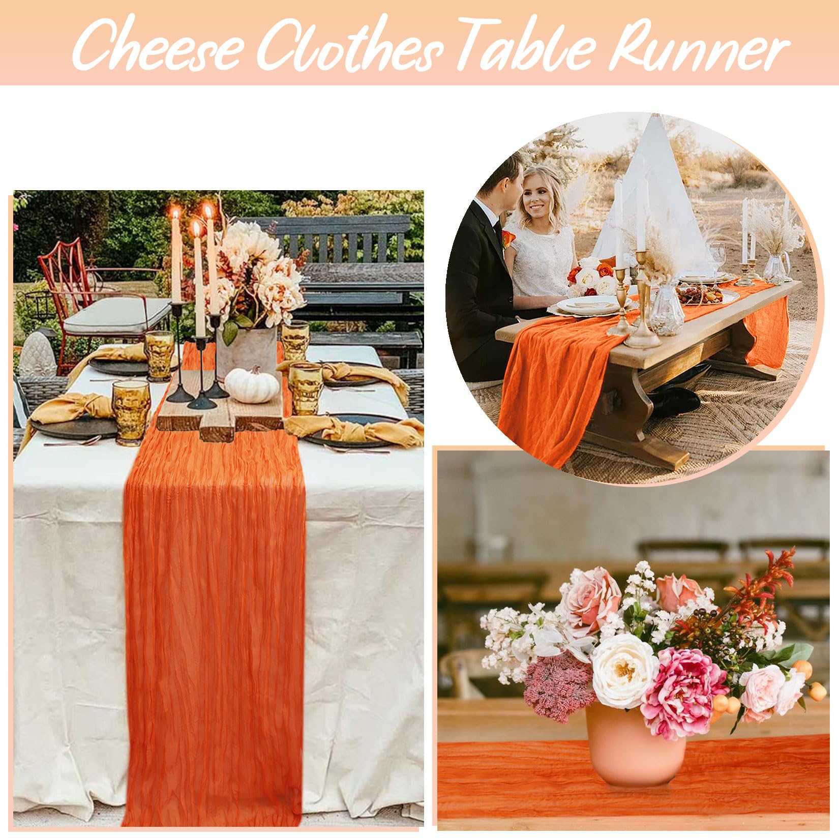 Fanproms Orange Cheesecloth Table Runner Boho Rustic Gauze Table Runner 10Ft Cheese Cloth Wedding Table Decorations For Fall Hal
