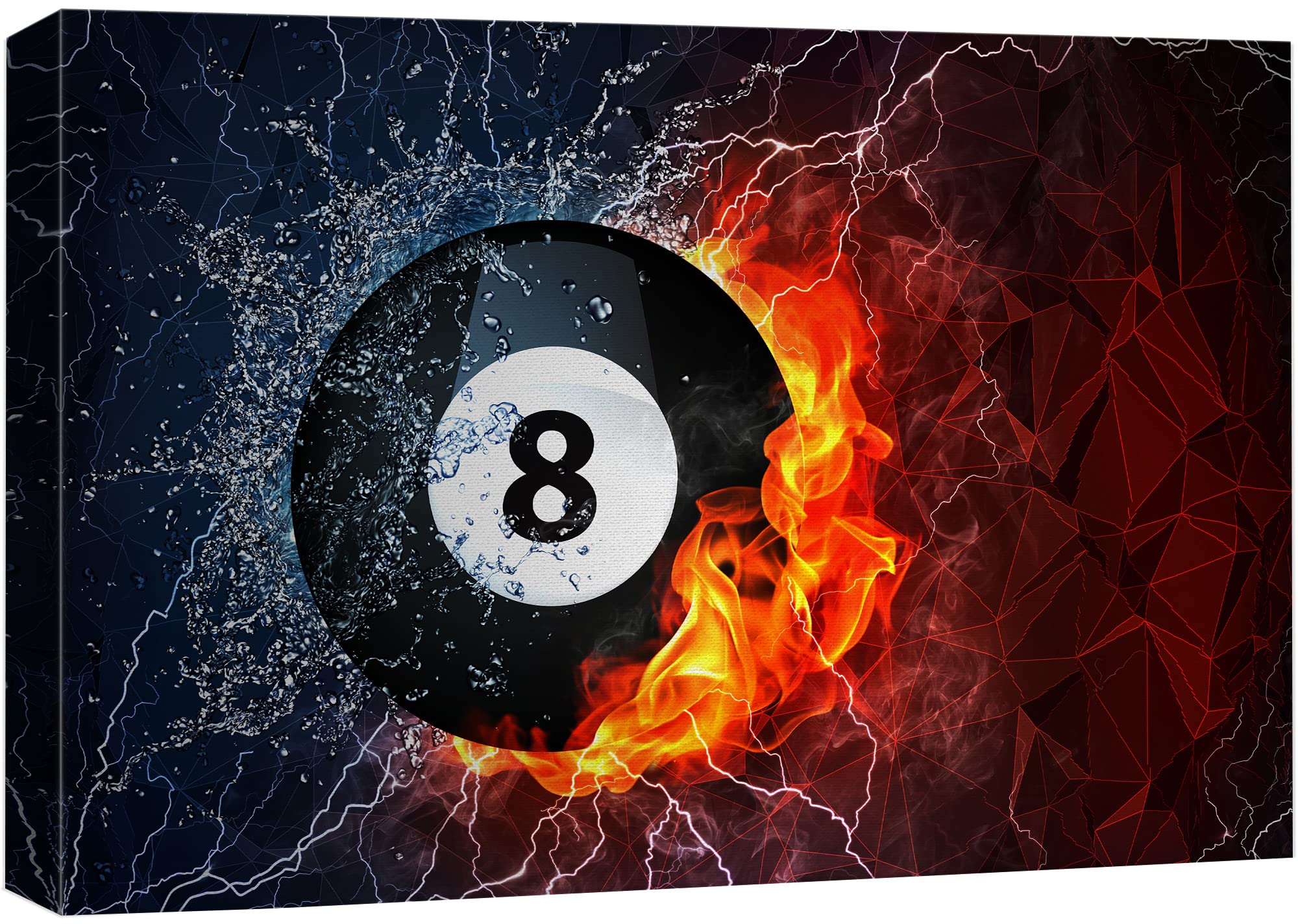 Wall26 Canvas Print Wall Art Elemental Water & Fire Explosion On 8-Ball Sports Athletes Digital Art Realism Modern Scenic Dramat