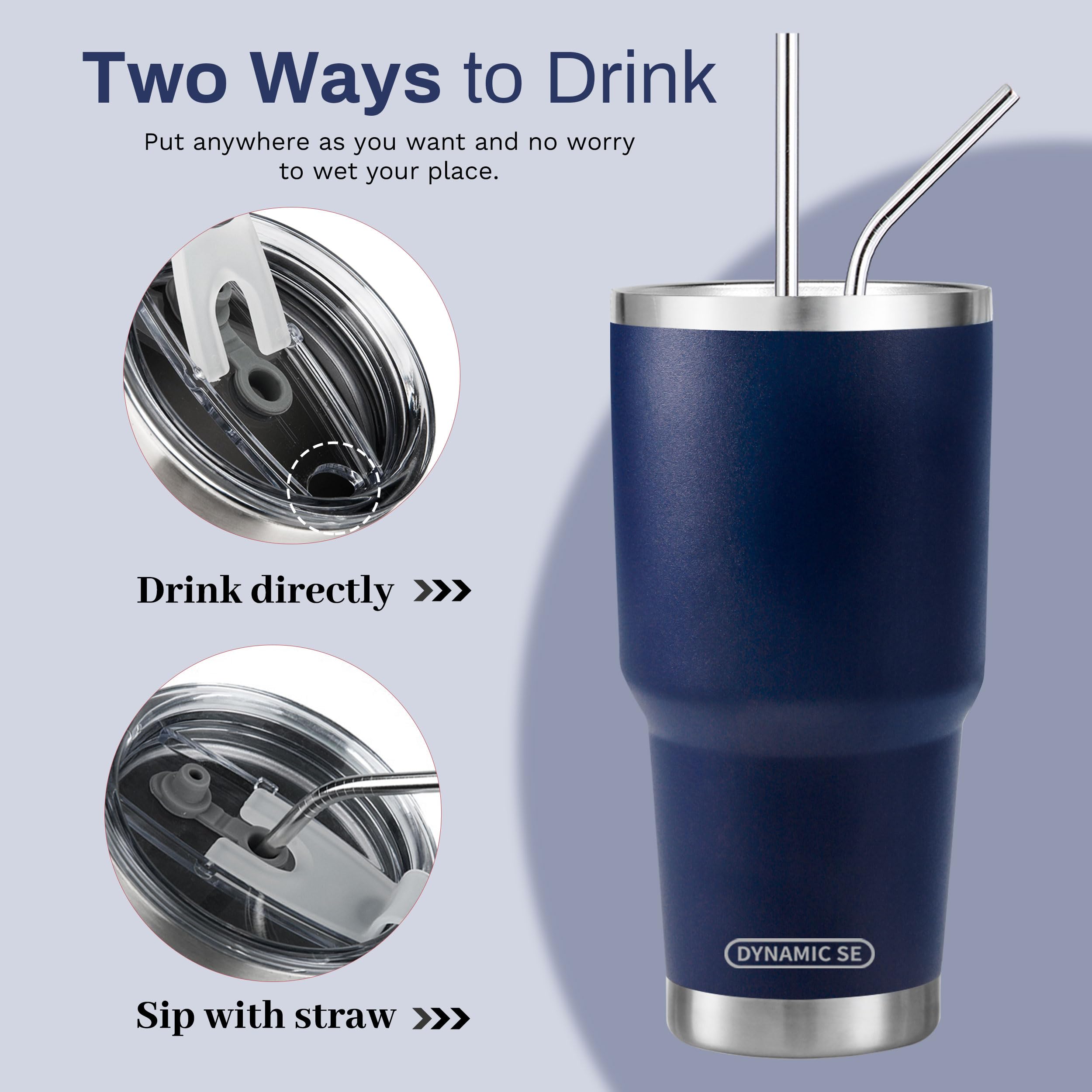 DS 30 oz Navy Tumbler Stainless Steel Double Wall Vacuum Insulated Mug with Straw and Lid, Cleaning Brush for Cold and Hot Bever