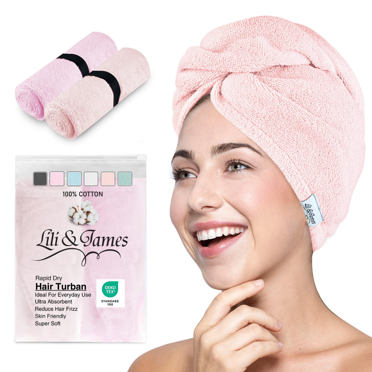 Cotton Hair Towel Wrap for Women/Kids | Quick Dry, Soft & Absorbent 420 GSM Hair Wrap Towels with Double Button | Anti Frizz, No