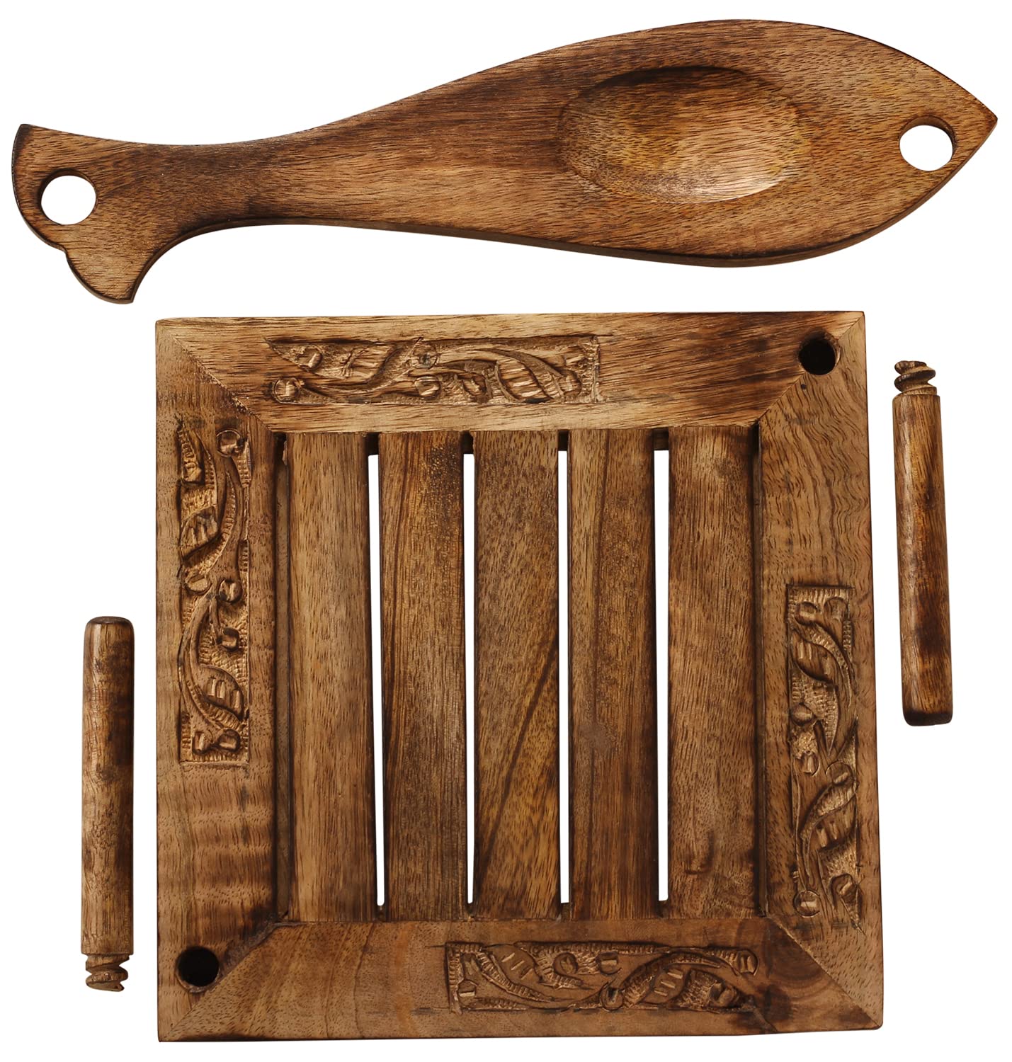 Etroves Wooden Napkin Holder Flat Tray Weighted Fish Shape Bar On Top With Toothpick Holder