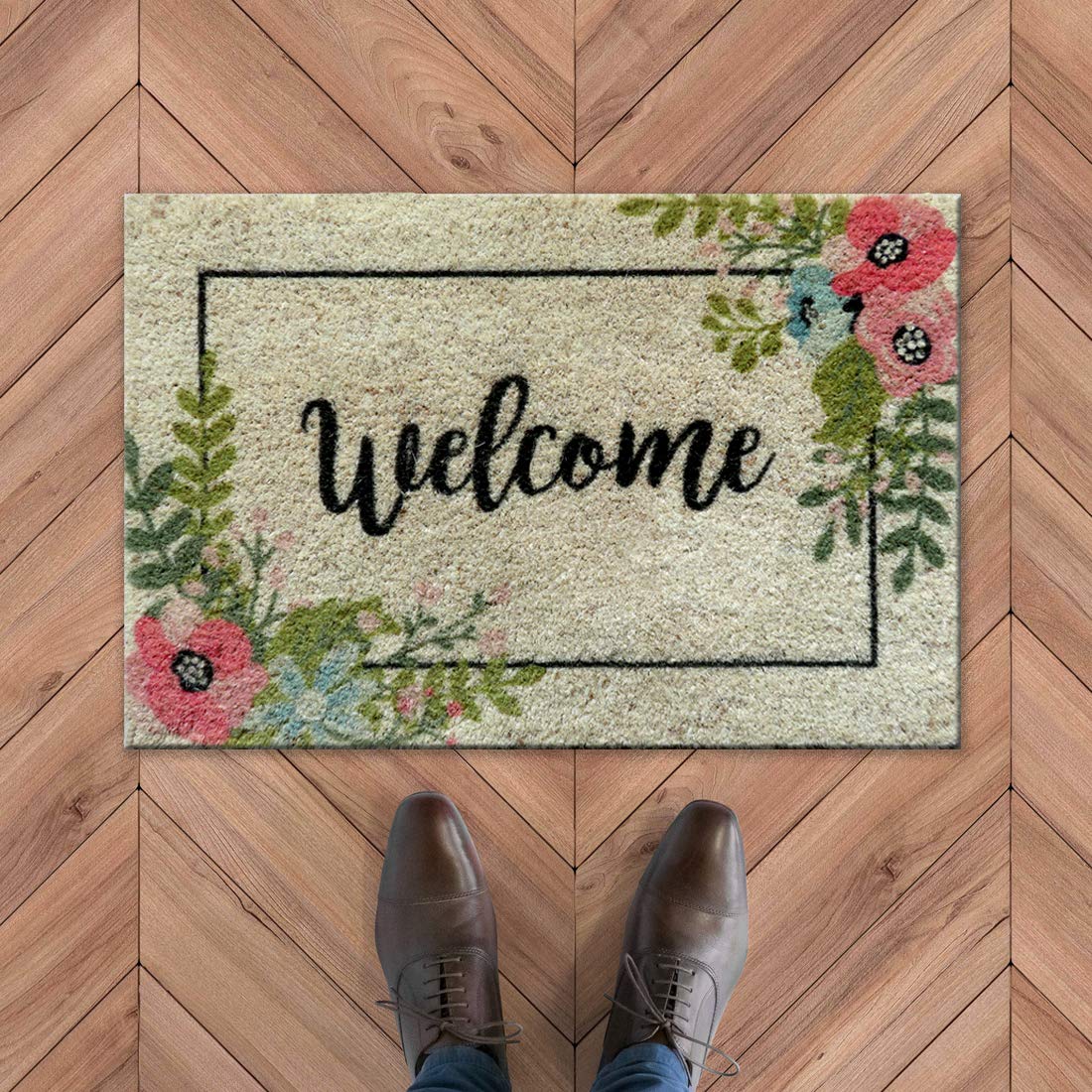 Atmah Garden Themed Coir Rectangular Door Mats (Multicolour, Coir, 40Cm X 60Cm) (Welcome Flower)