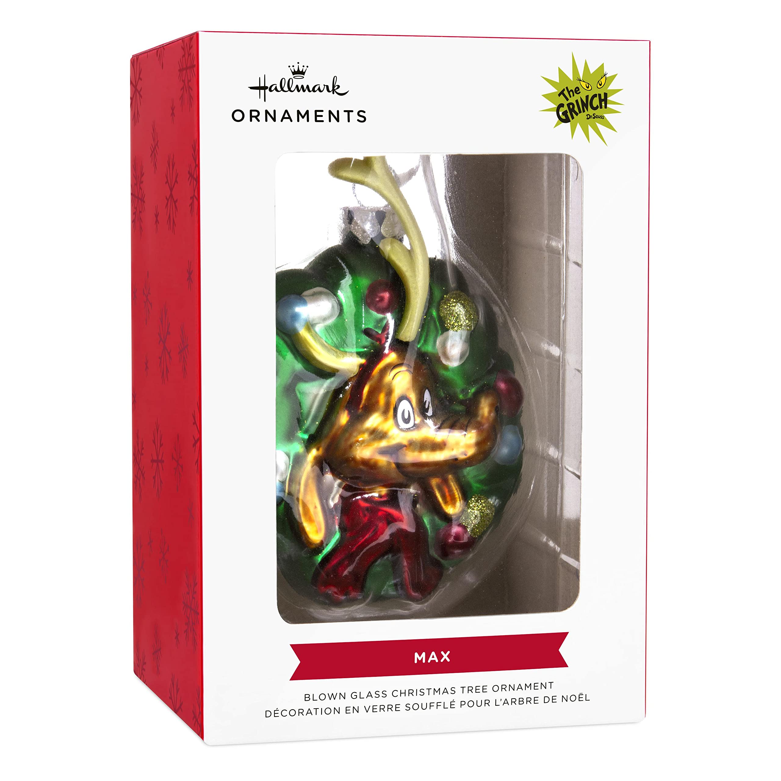 Hallmark Dr. Seuss How The Grinch Stole Christmas! Max in Wreath Blown Glass Christmas Ornament (0003HCM1055)