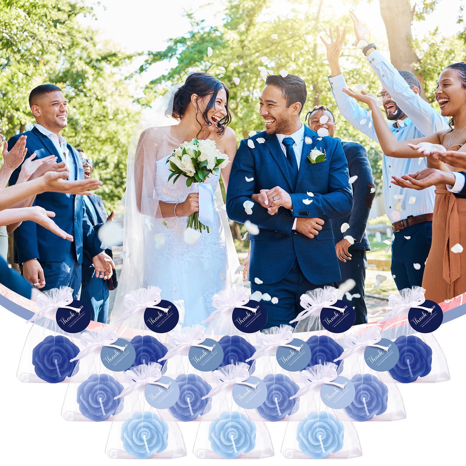 Treela 50 Set Flower Candles Wedding Favor for Guests Mini Blue Rose Shaped Tealight Candles for Return Gift Wedding Birthday Br