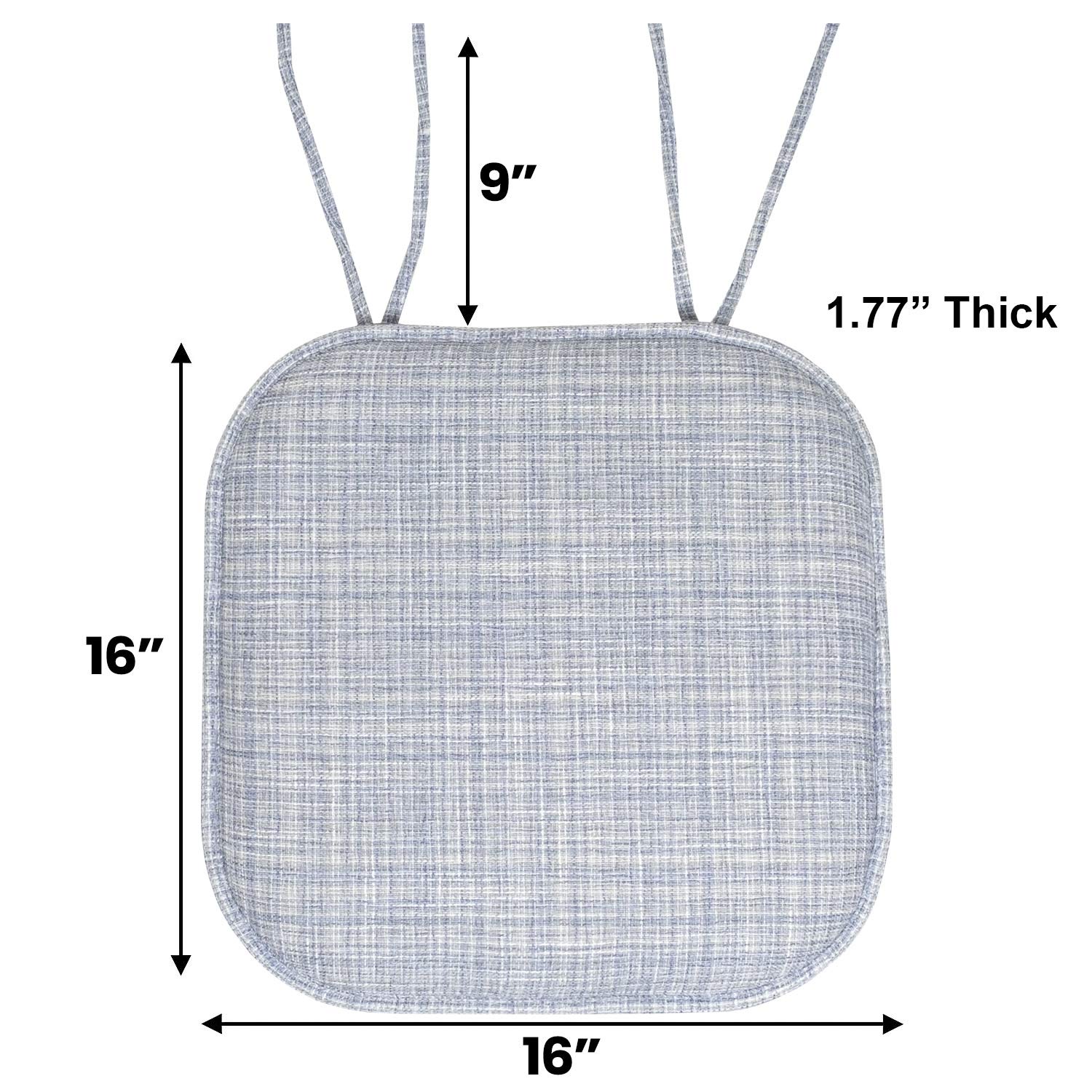 Sweet Home Collection Chair Cushion Memory Foam Pads With Ties Honeycomb Pattern Slip Non Skid Rubber Back Rounded Square 16'' X