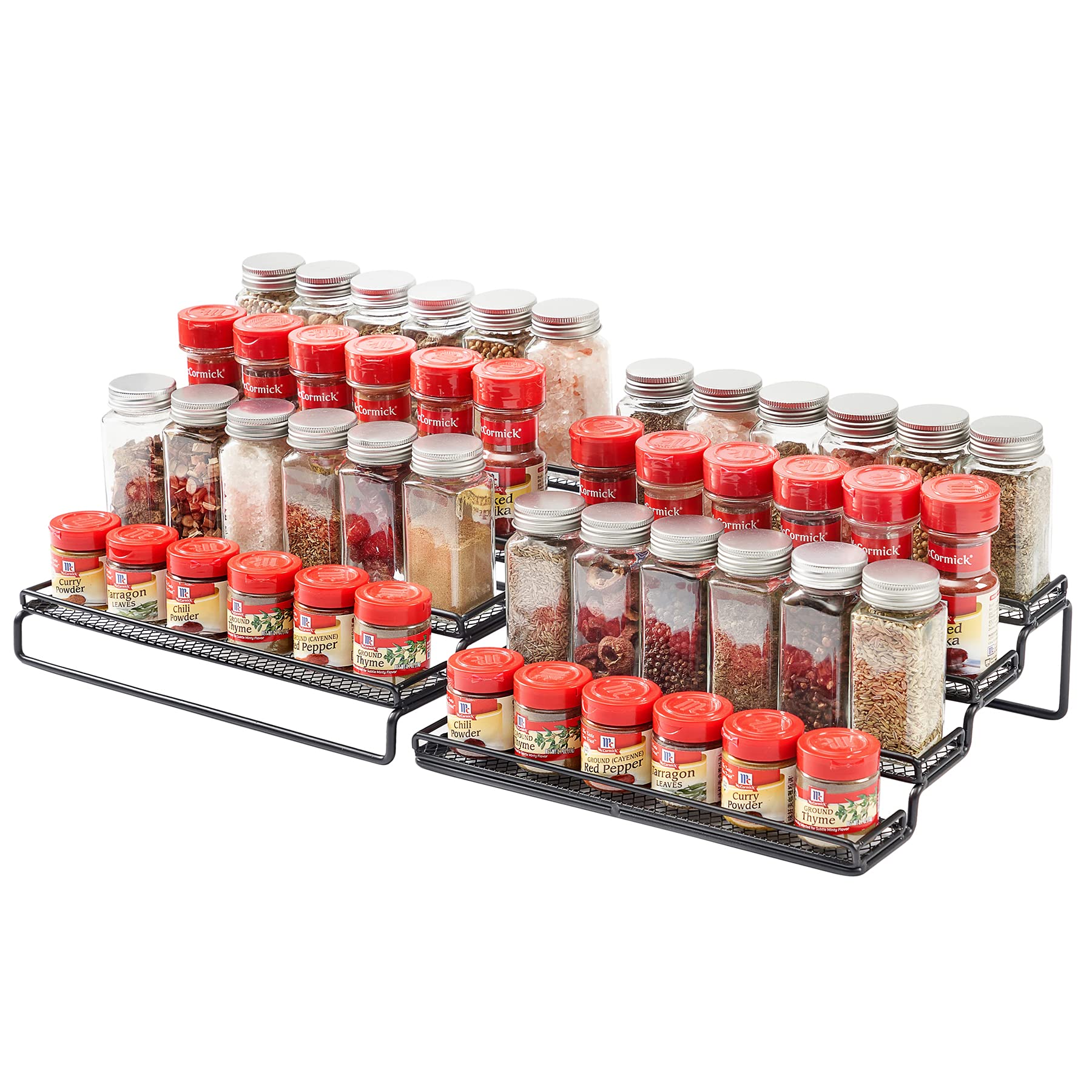 GONGSHI Spice Rack Organizer for Cabinet, Pantry and Countertop, 4 Tier Expandable Seasoning Shelf, Black