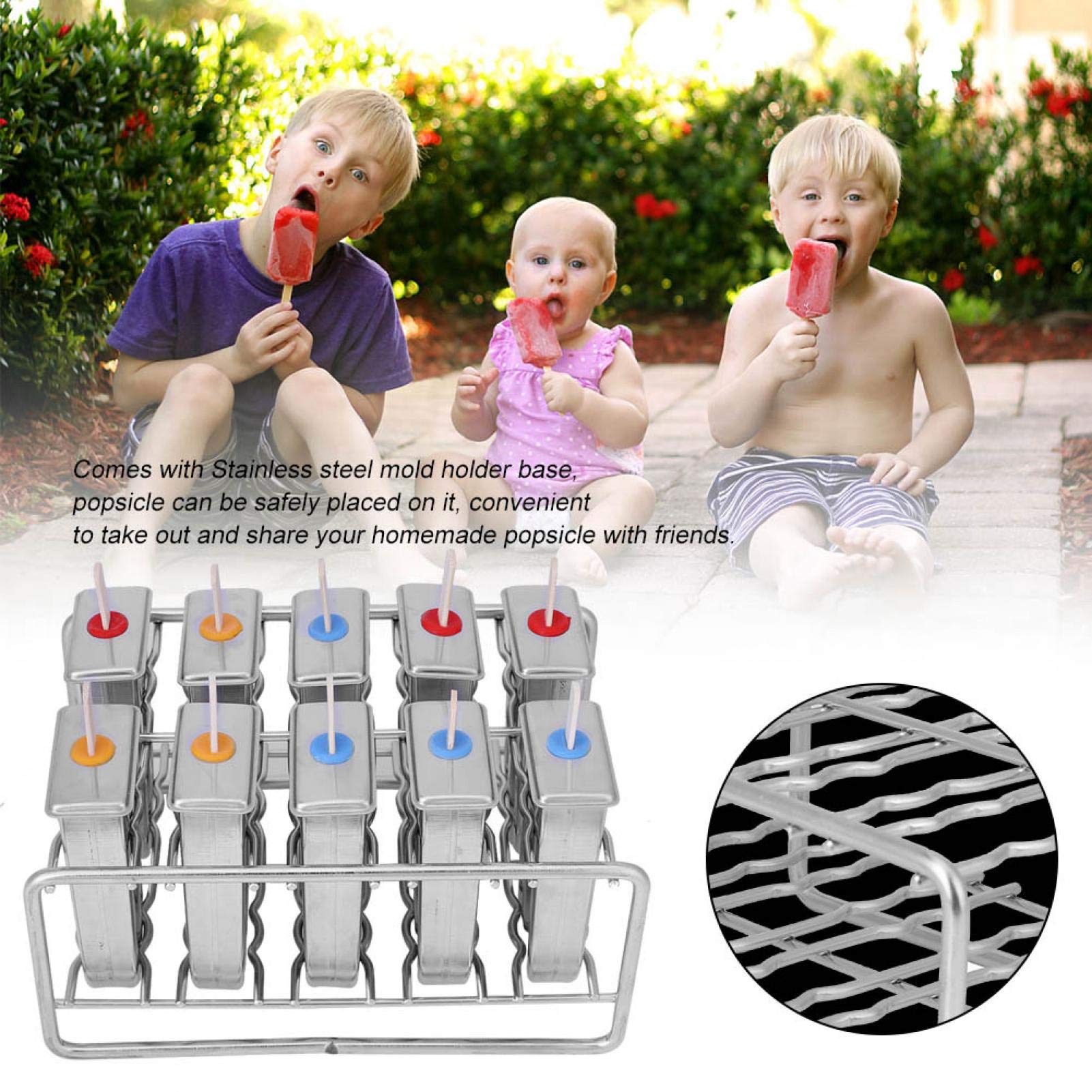 10Pcs Stainless Steel Popsicle With 100Pcs Popsicle Sticks Holder,Commercial Ice Ice Cream Maker (Round Head)
