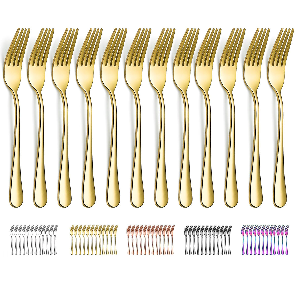 Evanda Gold Dinner Fork 12 Pieces, Gold Titanium Plating Stainless Steel 8.07Inch Forks, Cake Forks, Table Forks,Dessert Forks,