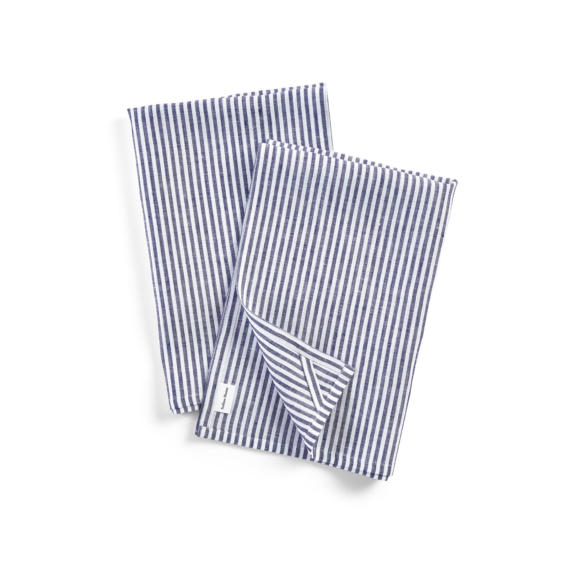 Solino Home Linen Kitchen Towels Set Of 2 - Navy And White 17 X 26 Inch - 100% Pure Linen Narrow Stripe Kitchen/Tea Towels - Mac