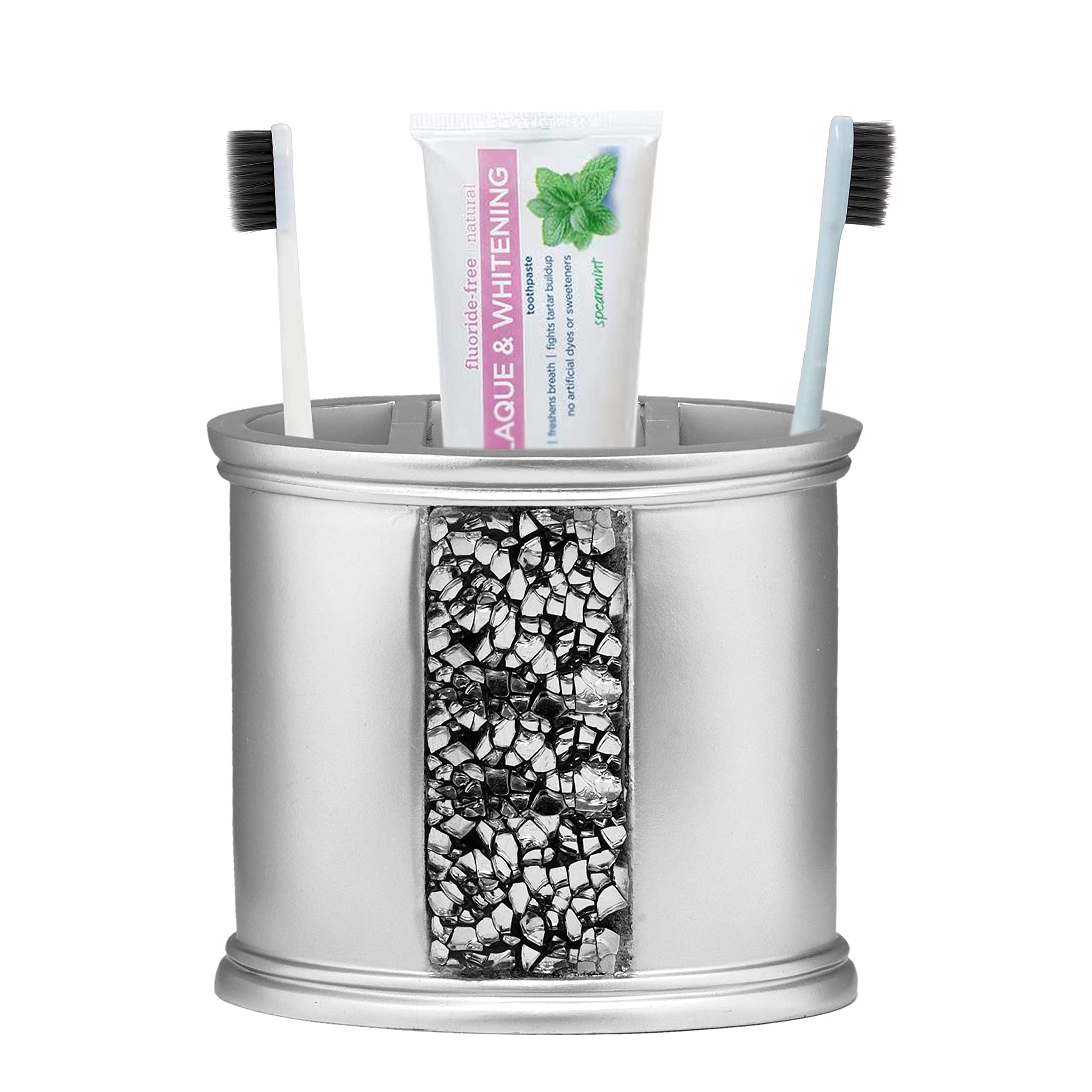 Zahari Home Sinatra Bath Tooth Brush Holder Modern Tooth Brush And Toothpaste Holder, Silver
